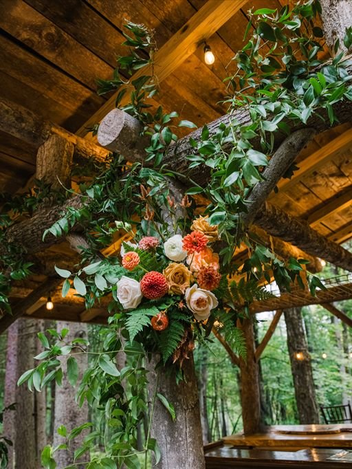 Floral Installation on Reception Bar | Spillian Catskills Wedding