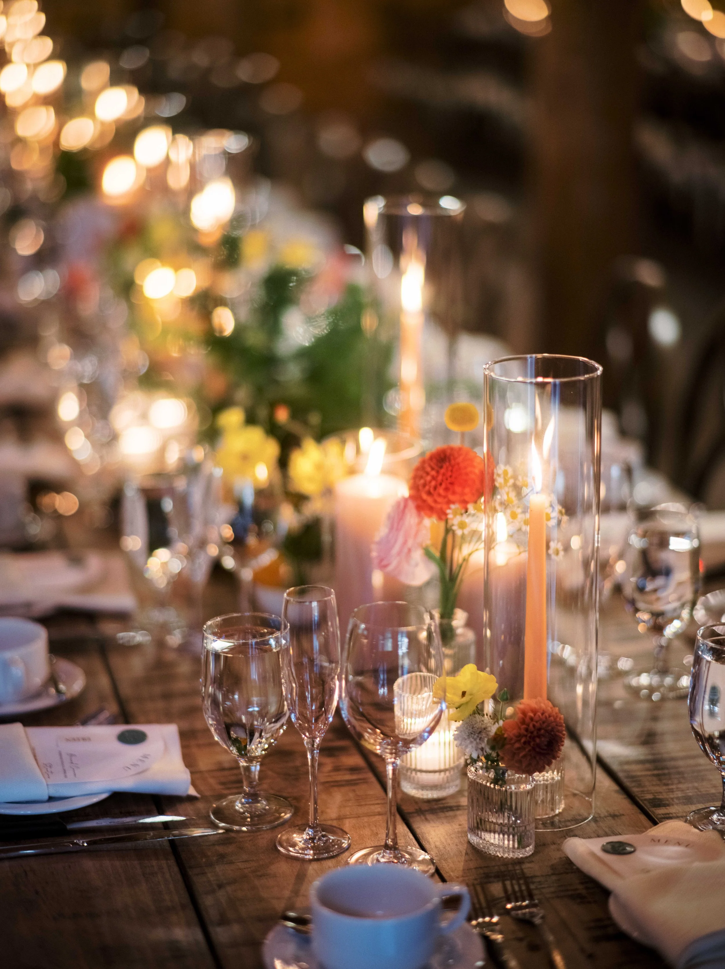 Curated Bud Vases and Candlelight | White Birch Hall Wedding