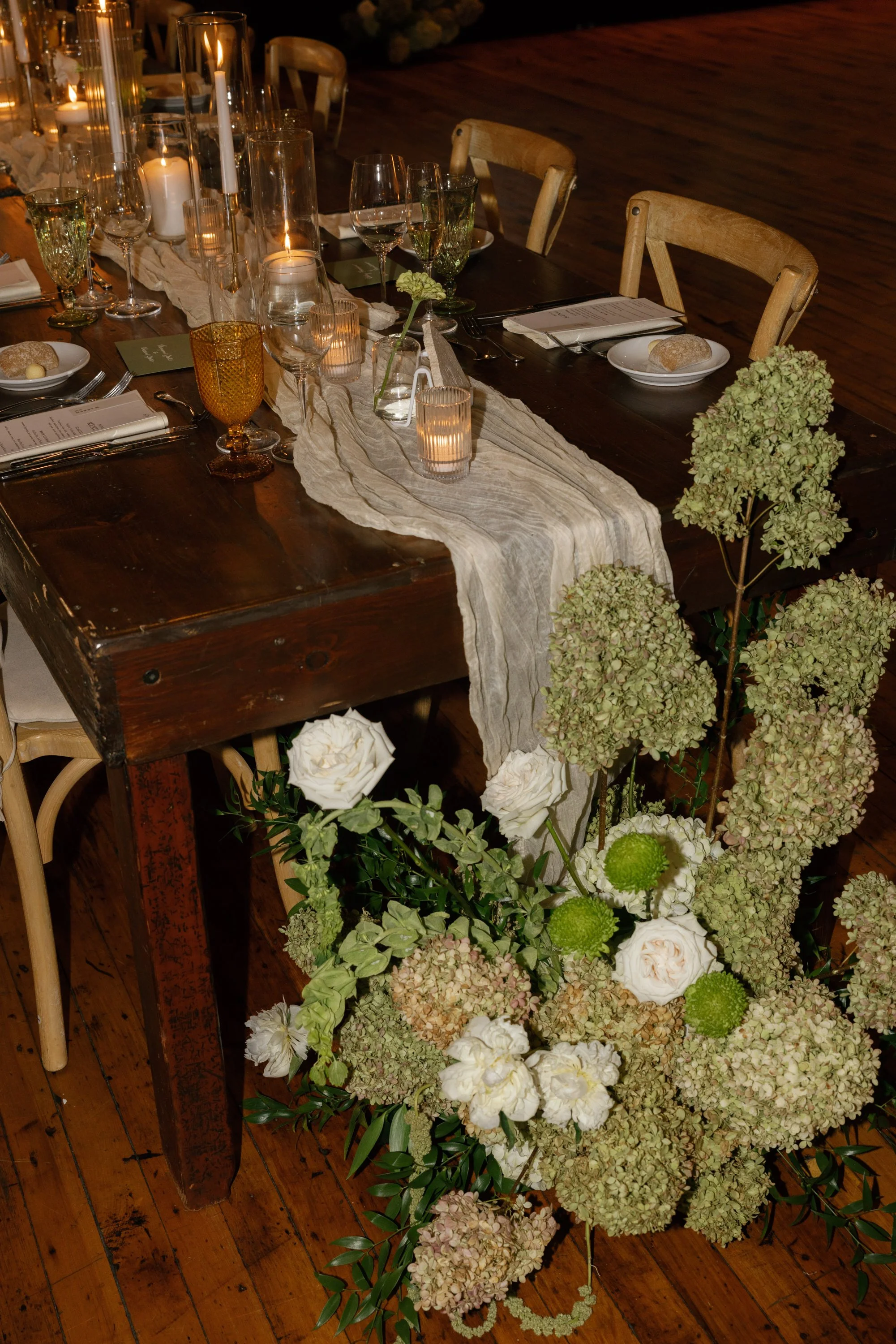 Repurposed Ceremony Arrangement on Party Table | City Winery Wedding