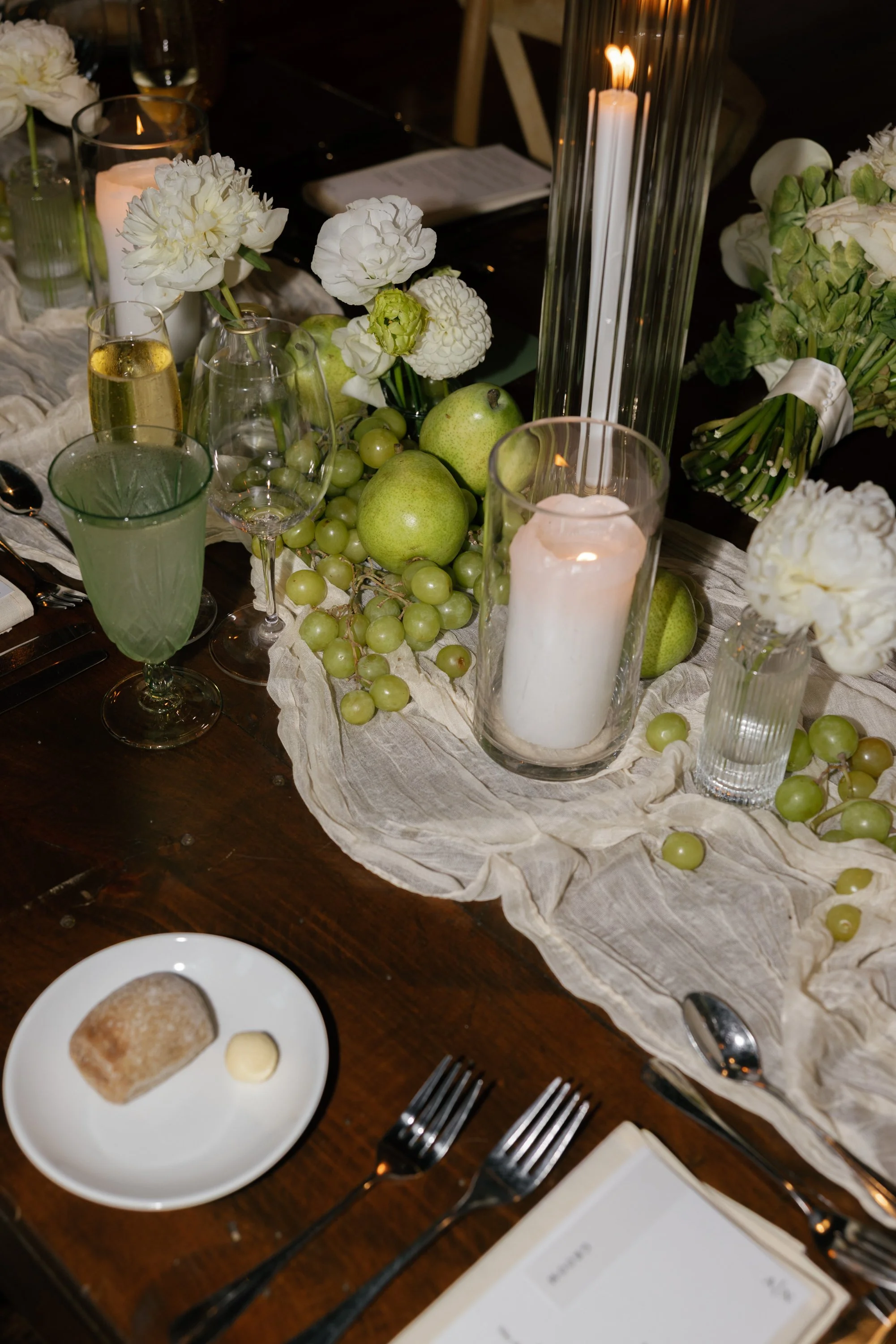 Styled Table Linen and Green Fruit Detail | City Winery Wedding