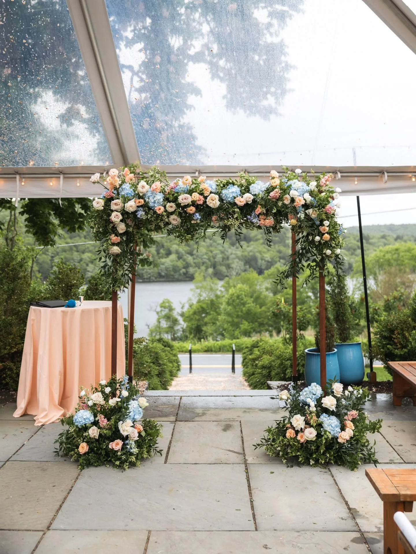 This chuppah showed up to the Ceremony and then showed out at reception. Iconic behavior.

Peach, light blue, blush + white for this May wedding at @kenozahall because soft doesn't have to mean boring. It held the Ceremony. It held a mom-and-groom mo