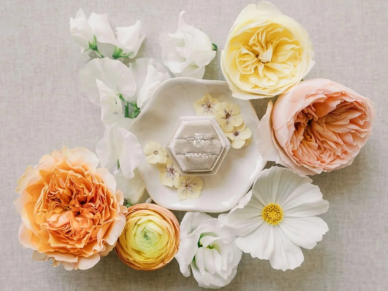 garden roses, cosmos, sweetpea, ranunculus, and more beautiful summer blooms