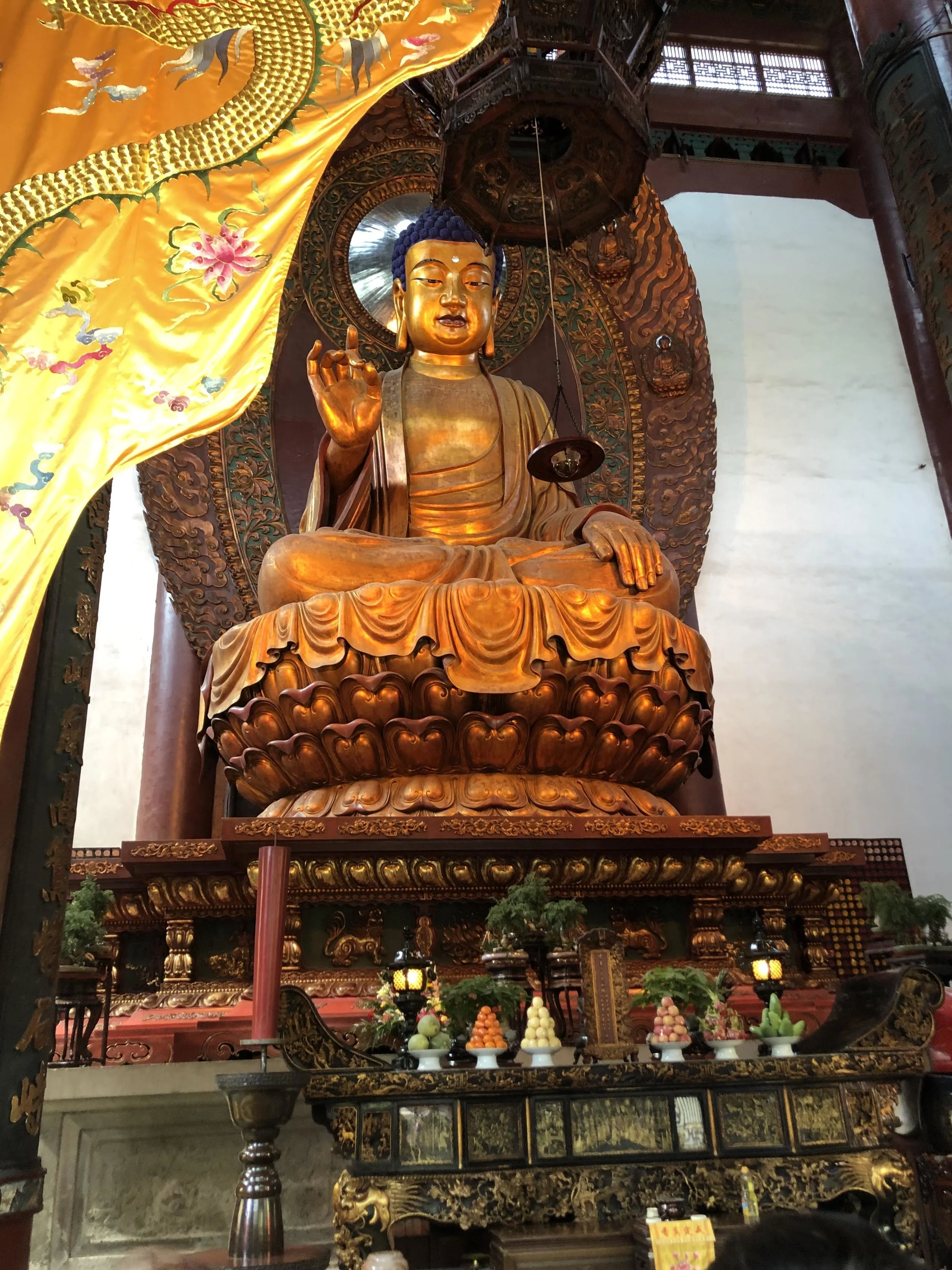 Largest wooden Buddha in China in Mahavira Hall in Lingyin Temple - Hangzhou, China