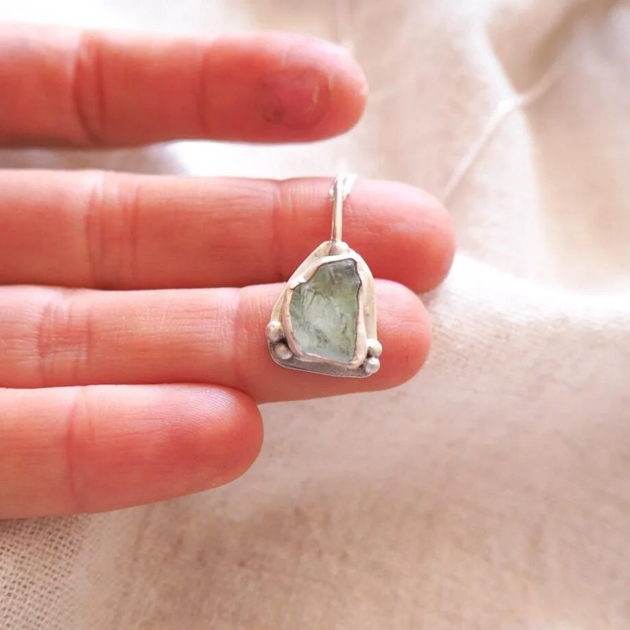 Raw Aquamarine Silver Necklace