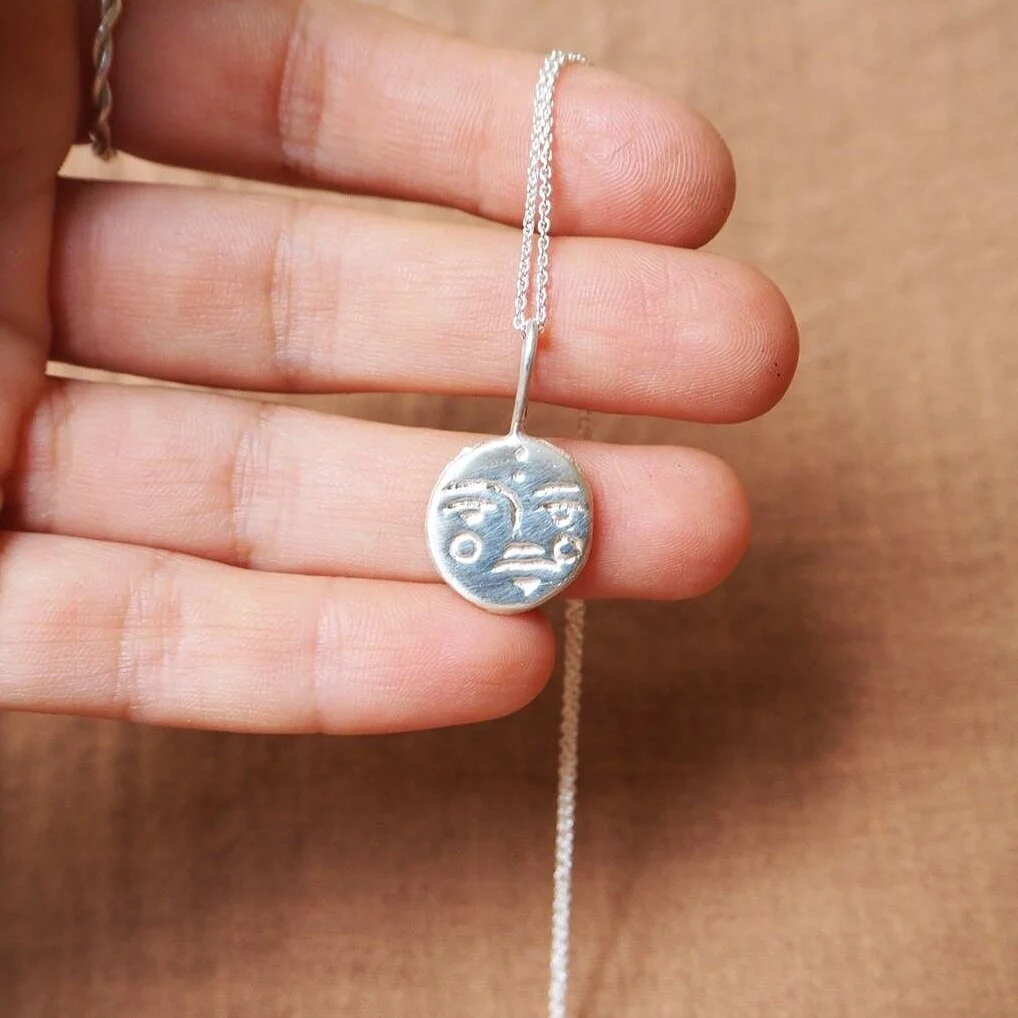 Silver Moon Charm Necklace.