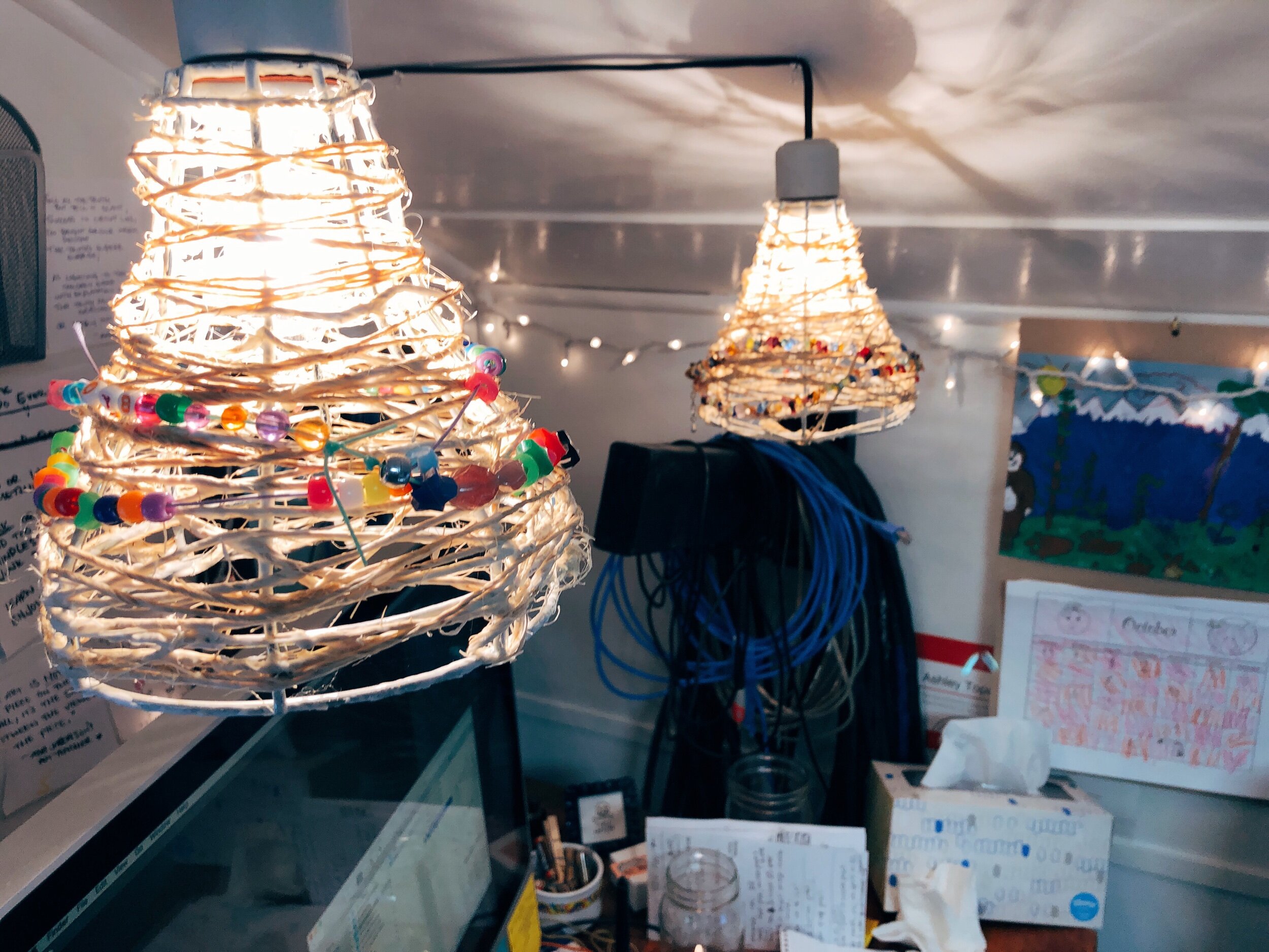 Twine-wrapped cage lights a la Pinterest.