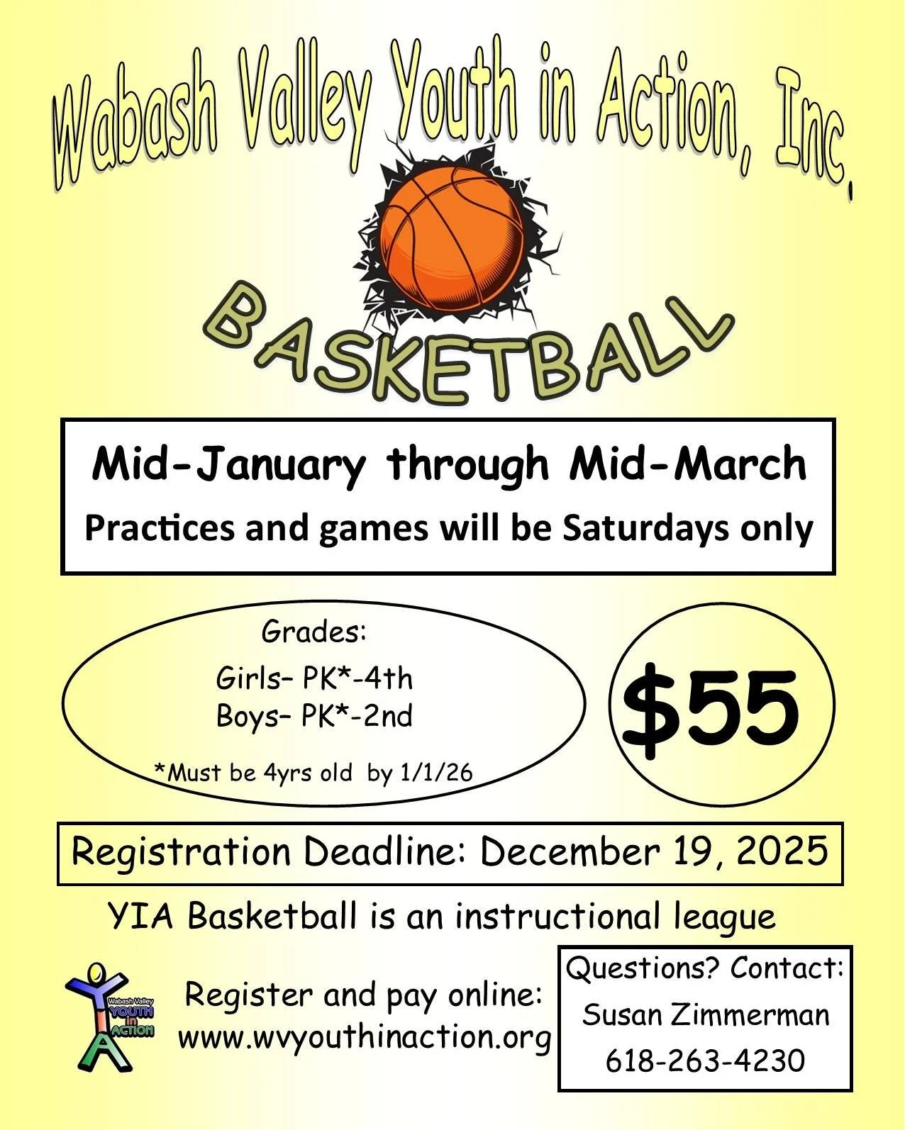 YIA Basketball registration continues through FRIDAY!

Note: When completing the YIA Basketball registration form, please make sure you put the PARTICIPANT'S NAME on the registration form.  Autofill will put the same name for the PARENT and the PARTI