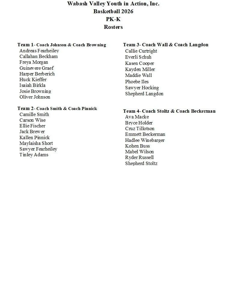 YIA Basketball Rosters &amp; Game Schedules

Coaches will be sent their contact rosters separately.