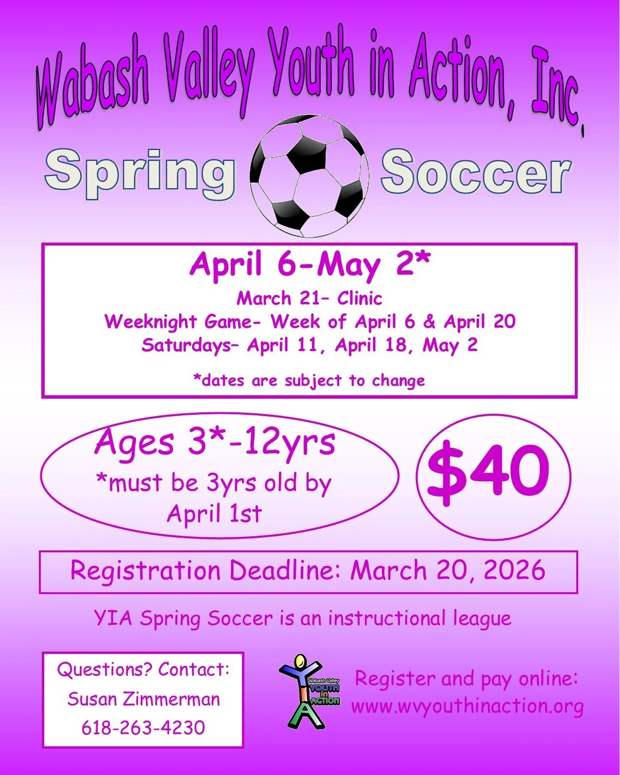 Only one week left to register for YIA Spring Soccer!

https://www.wvyouthinaction.org/spring-soccer-2026