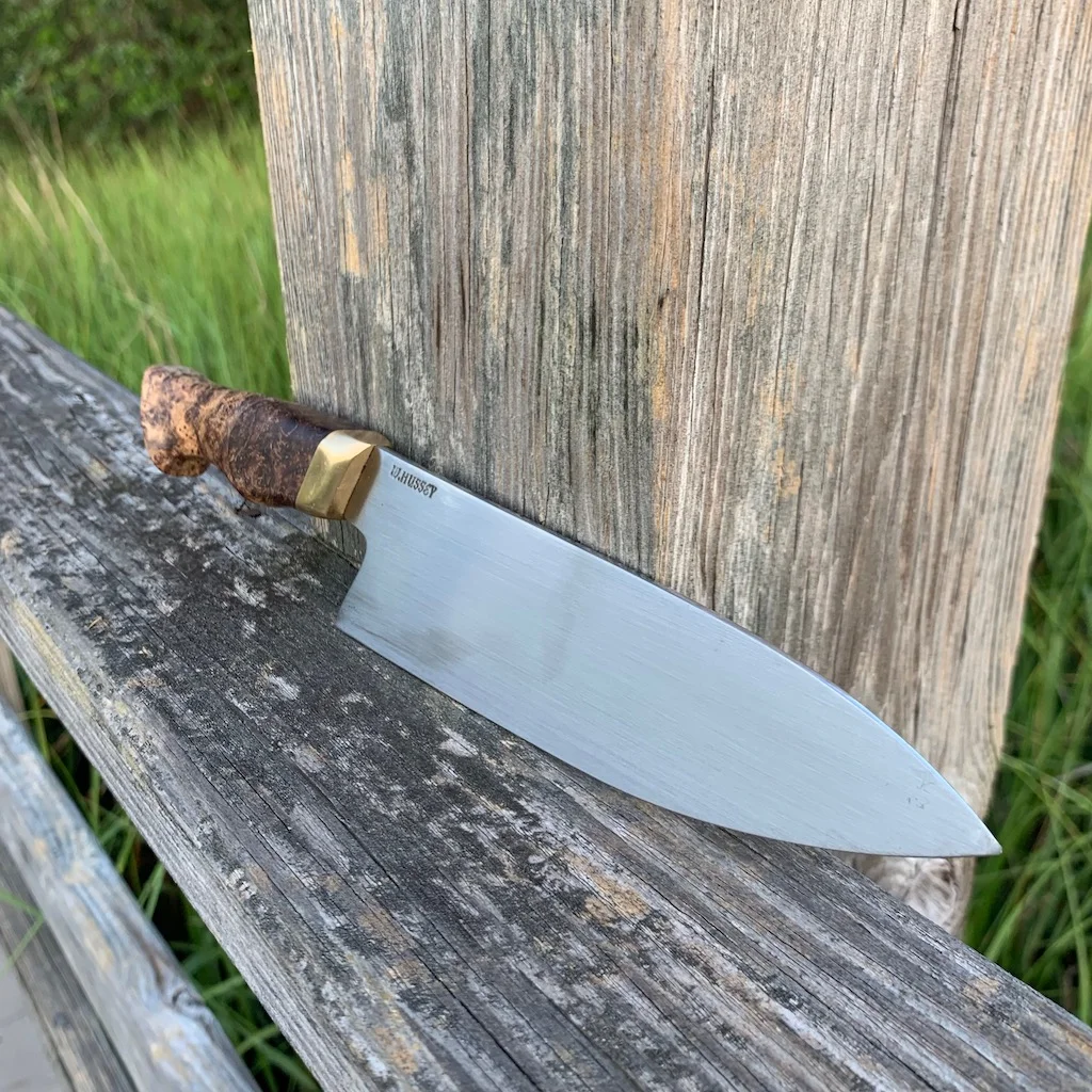 6.5-Inch Japenese Chef's Knife with Brass and Buckeye Burl Handle