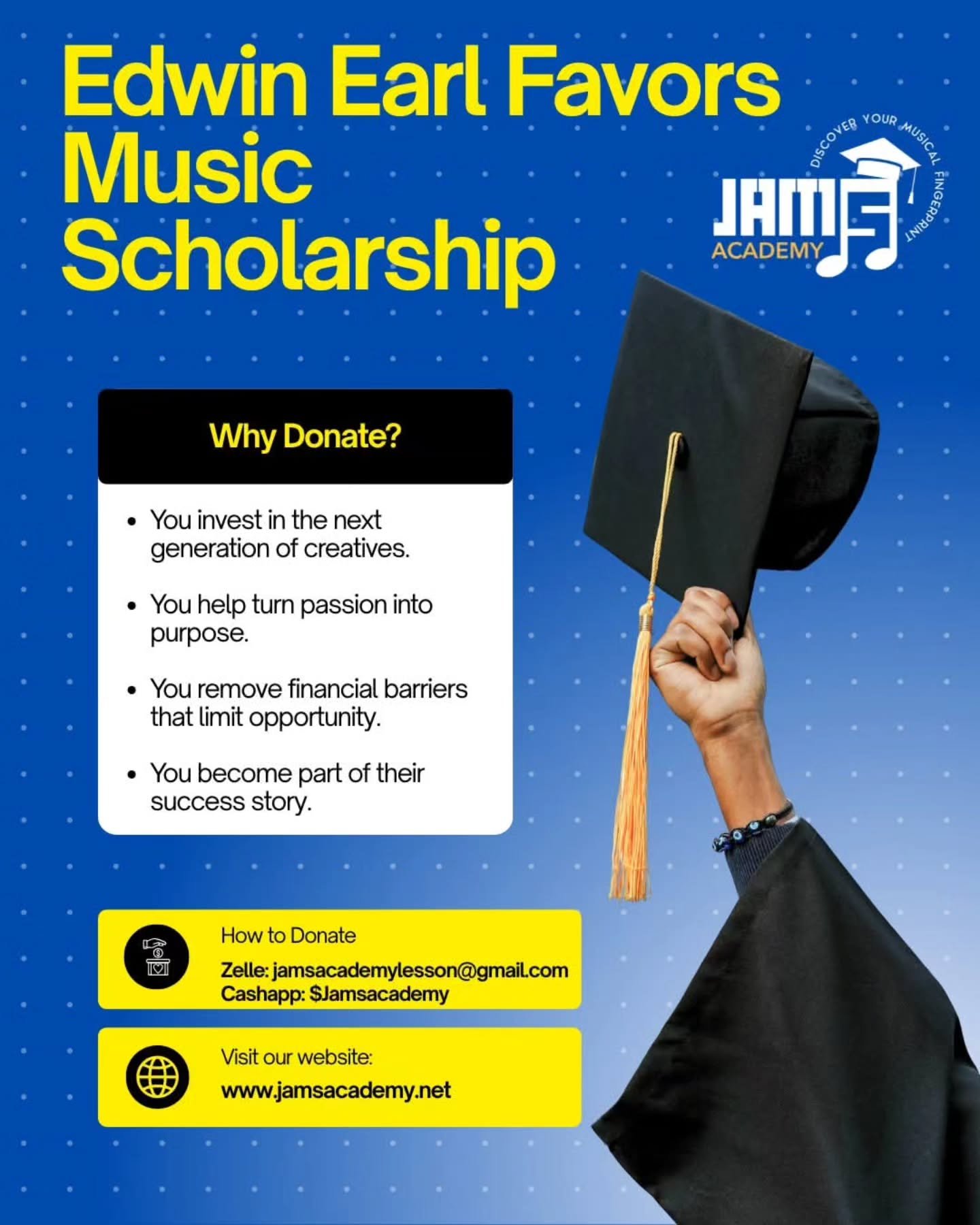 We just hit $2,000 in scholarship donations! Help us invest in the next generation of leaders!

 #jamsacademy #musiclessons #scholarship
