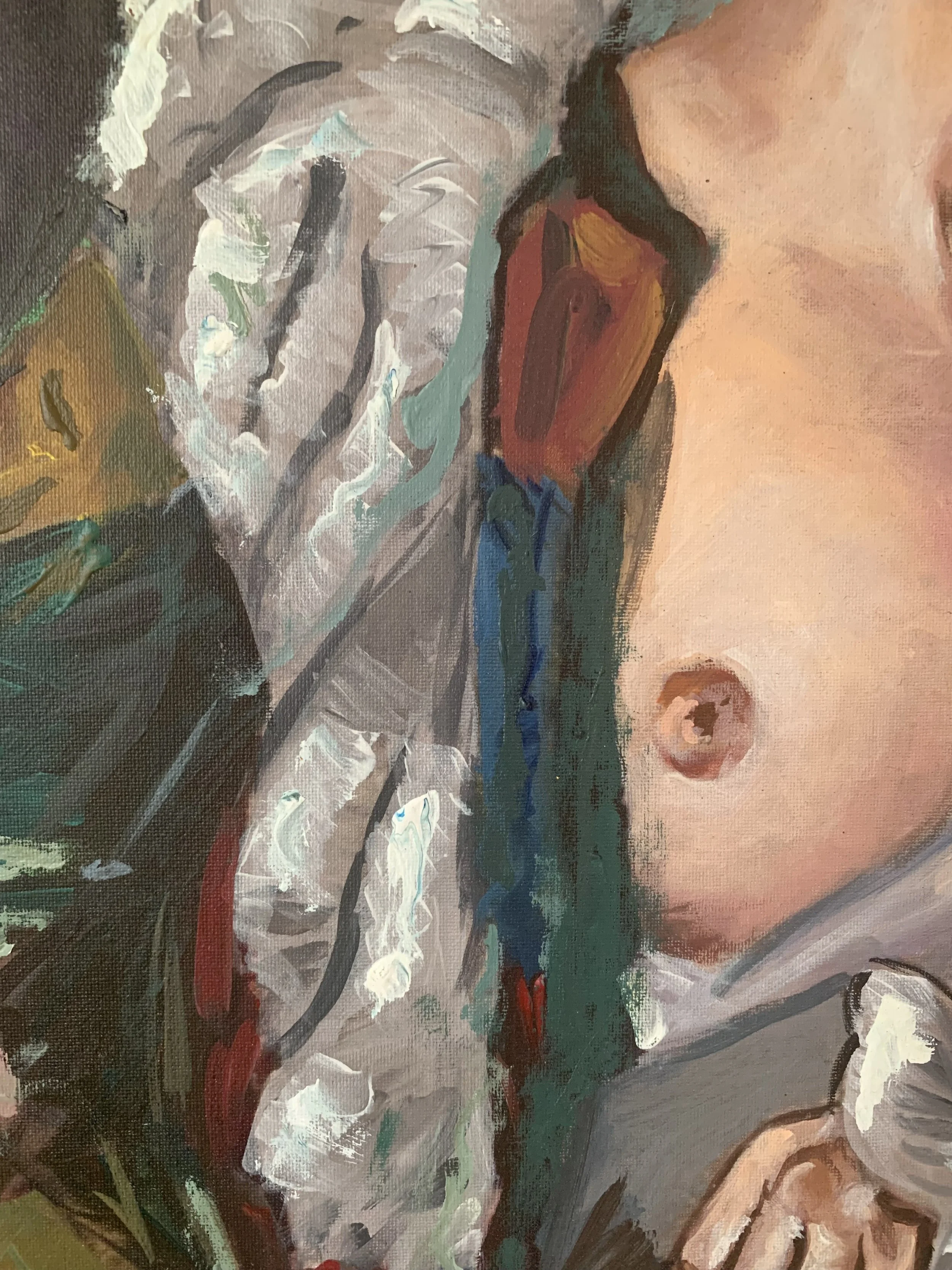 Detail of 'Figure in whimsical blouse’ (ca. 1950s), showing the texture and brushwork of the woman's blouse...