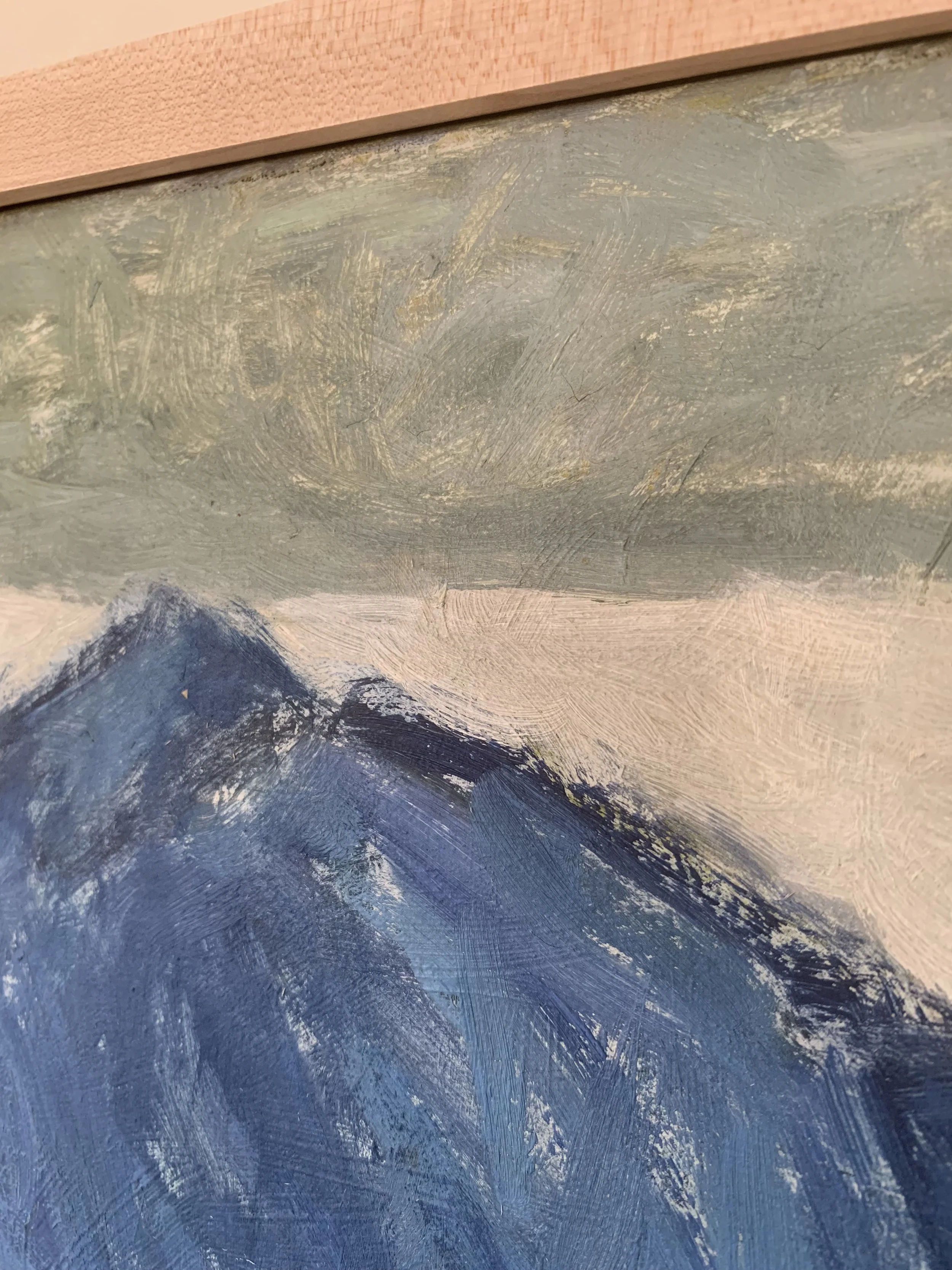 Detail of ‘Lemons and Pears’ (ca. 1960s) by Jaap Benschop, a framed oil painting, showing the texture and brushwork of the painted surface.