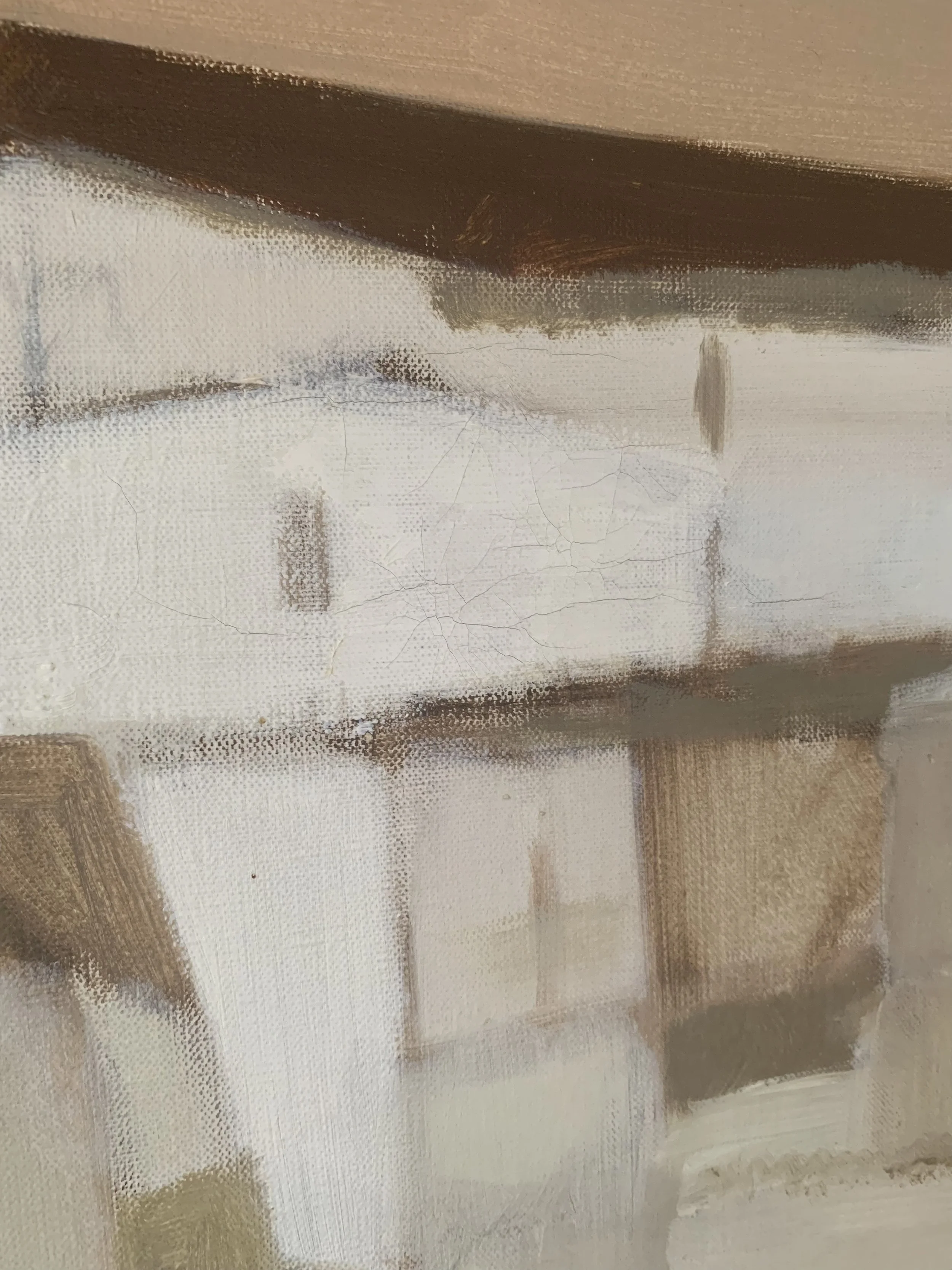 Detail of ‘Spanish Village (Woman in Chartreuse Dress)’ (ca. 1960s) by Fabian Lundqvist, showing close up of texture and brushwork