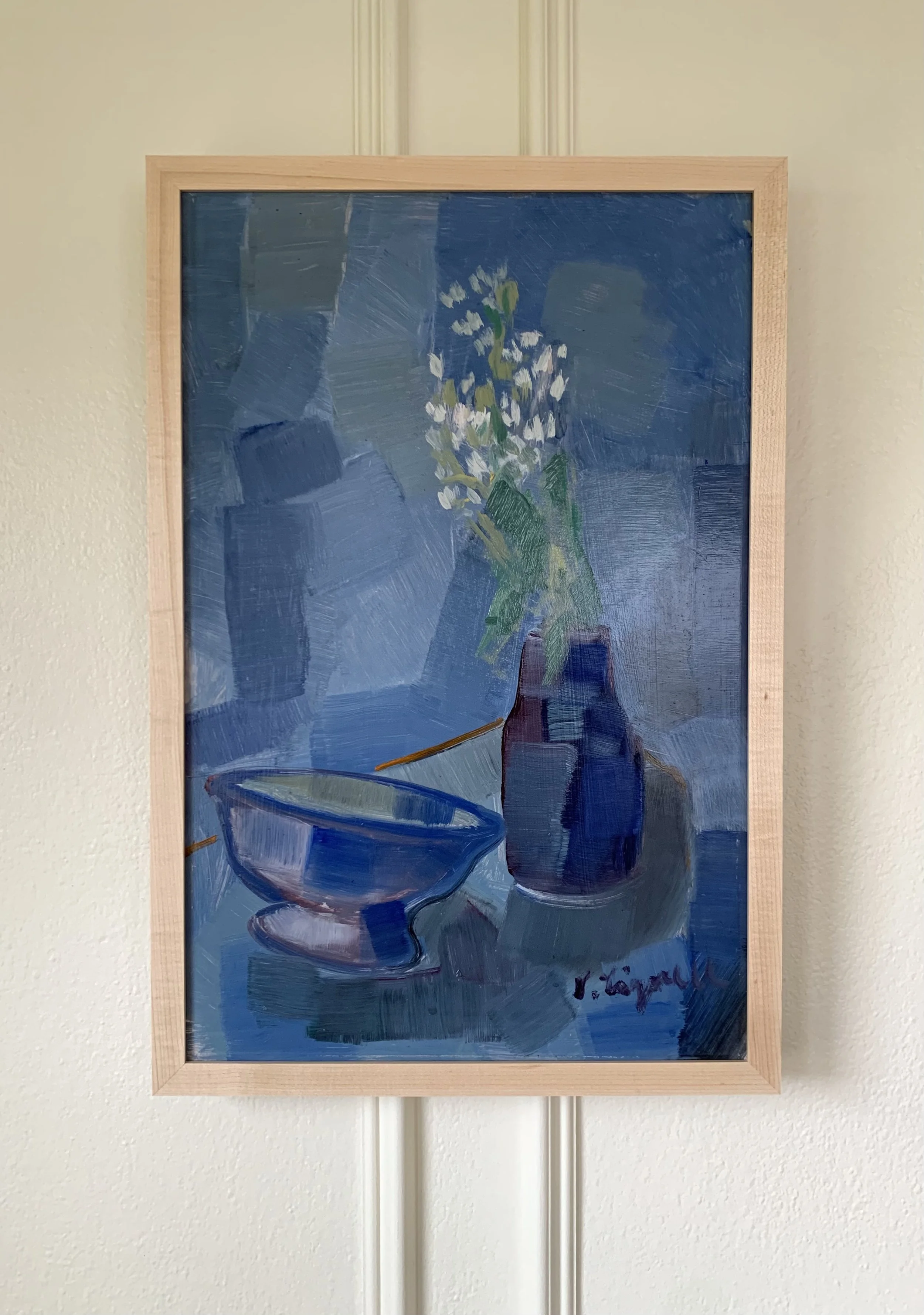 Blue Still Life with Almond Blossom and Dish