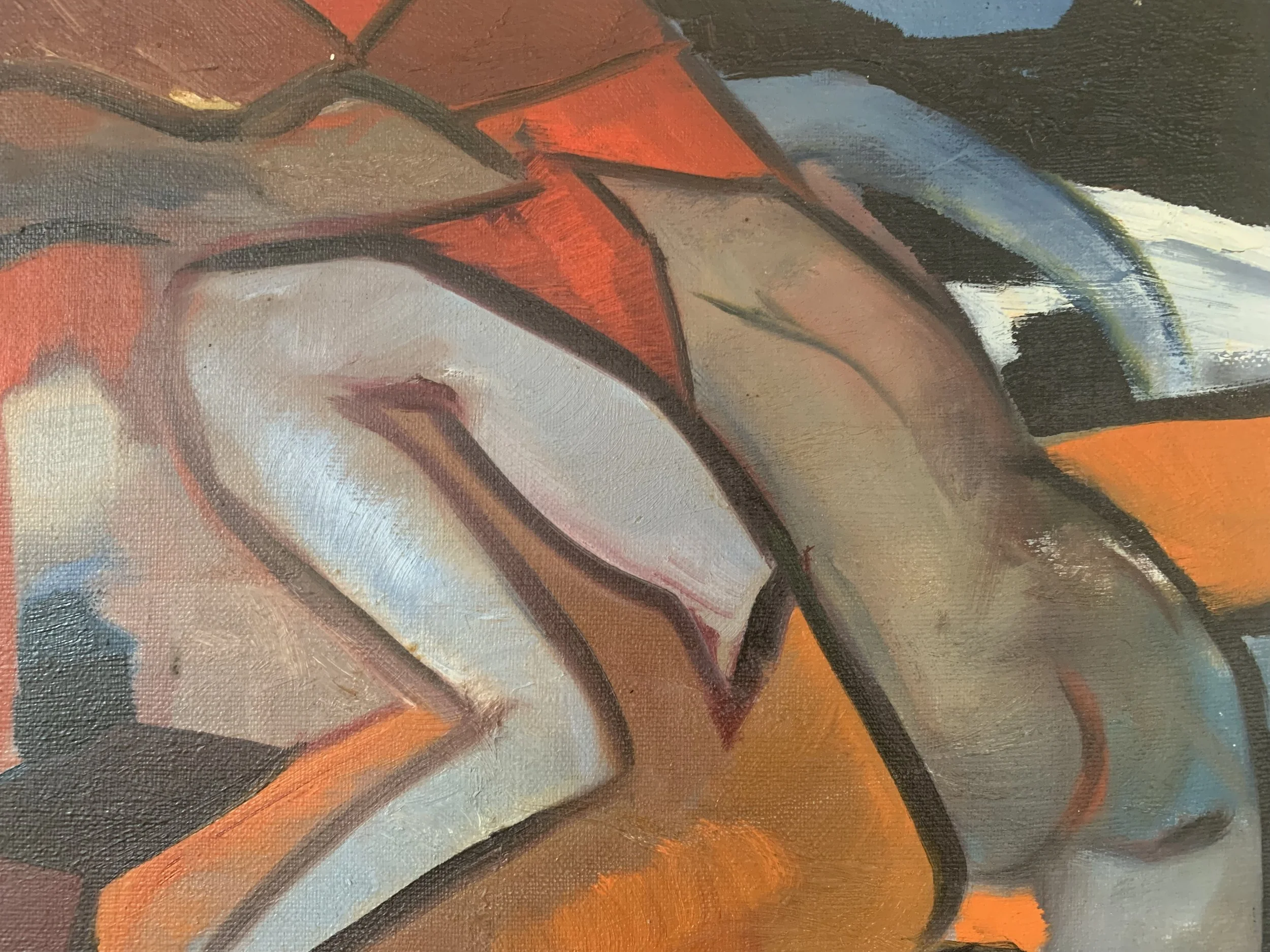 ‘Nude Lovers’ (1953) by Jorgen Fogelqvist showing the texture and brushwork of the oil painting.