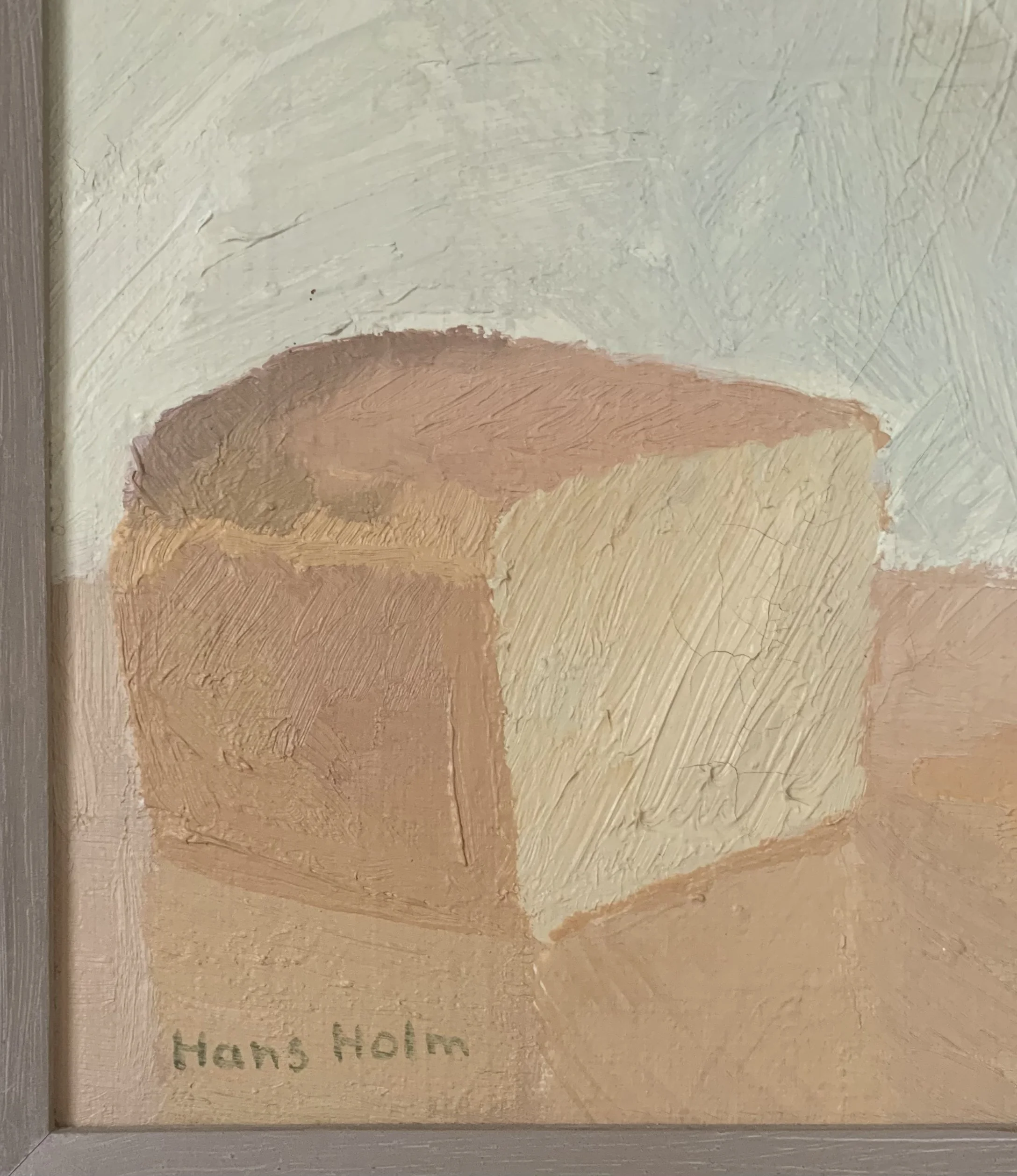 Detail of ‘Breakfast Still Life’ (1957) by Hans Holm, showing the artist's signature.