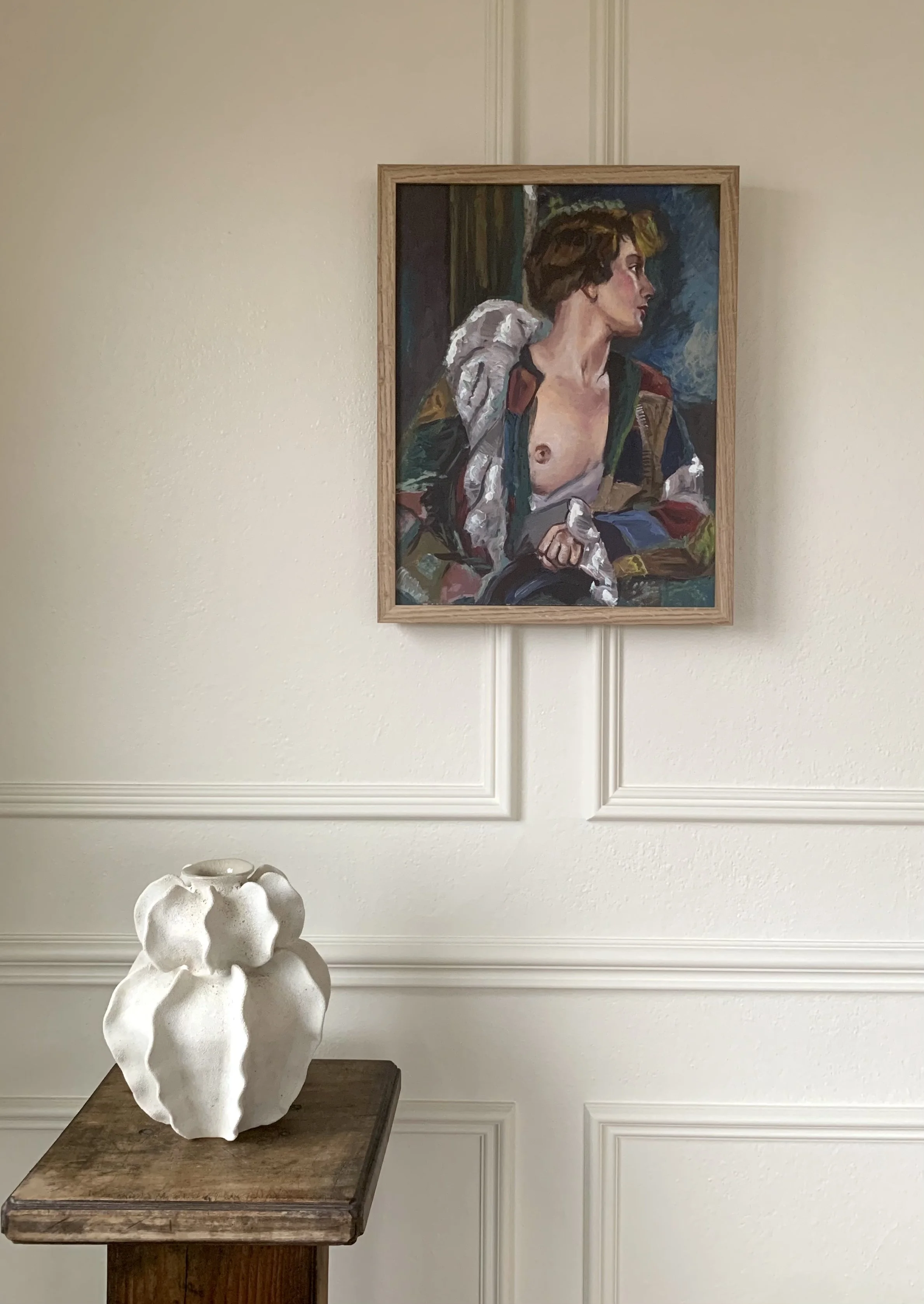 'Figure in whimsical blouse’ (ca. 1950s), hanging on a wall.