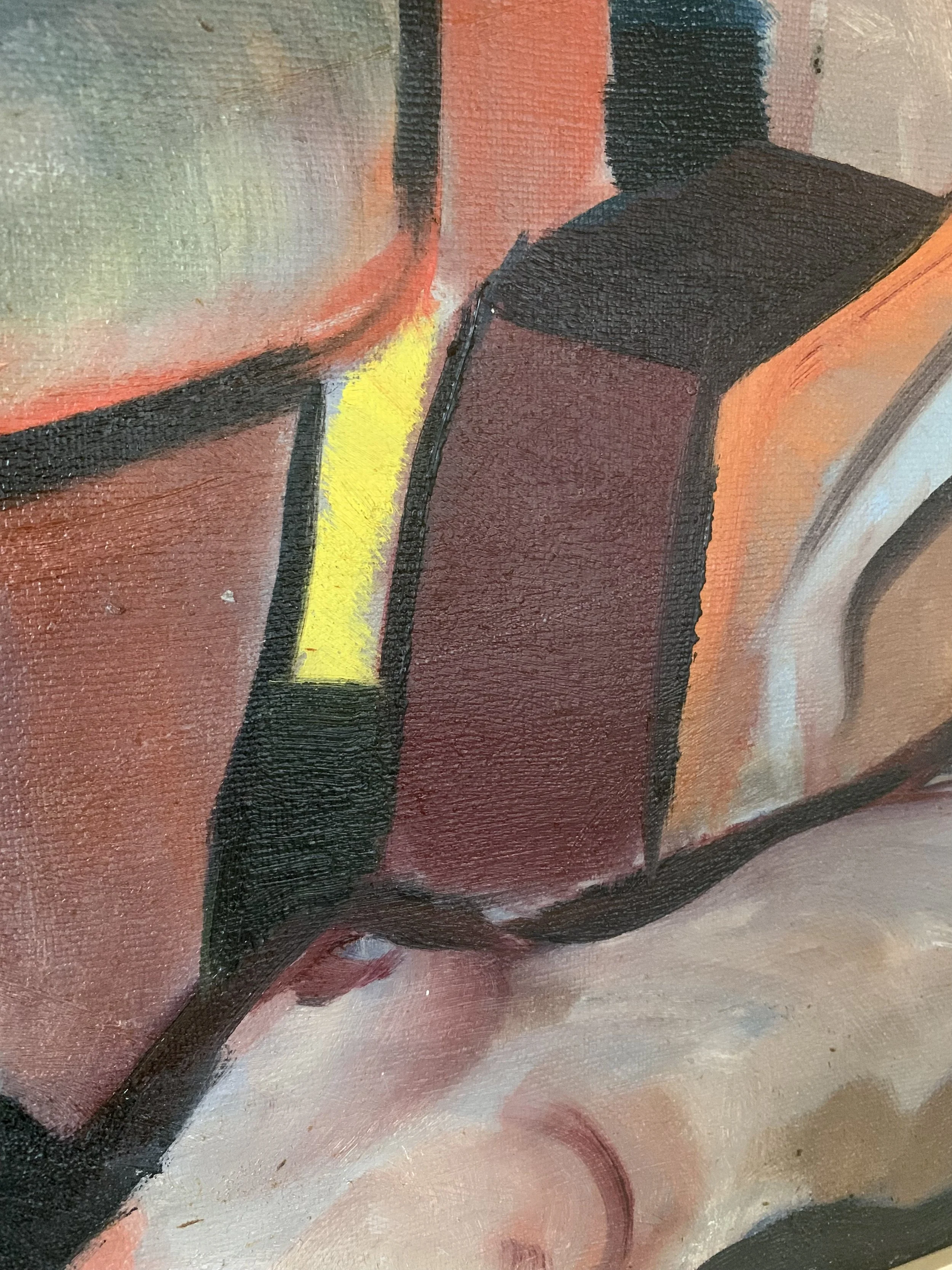 ‘Nude Lovers’ (1953) by Jorgen Fogelqvist showing the texture and brushwork of the oil painting.