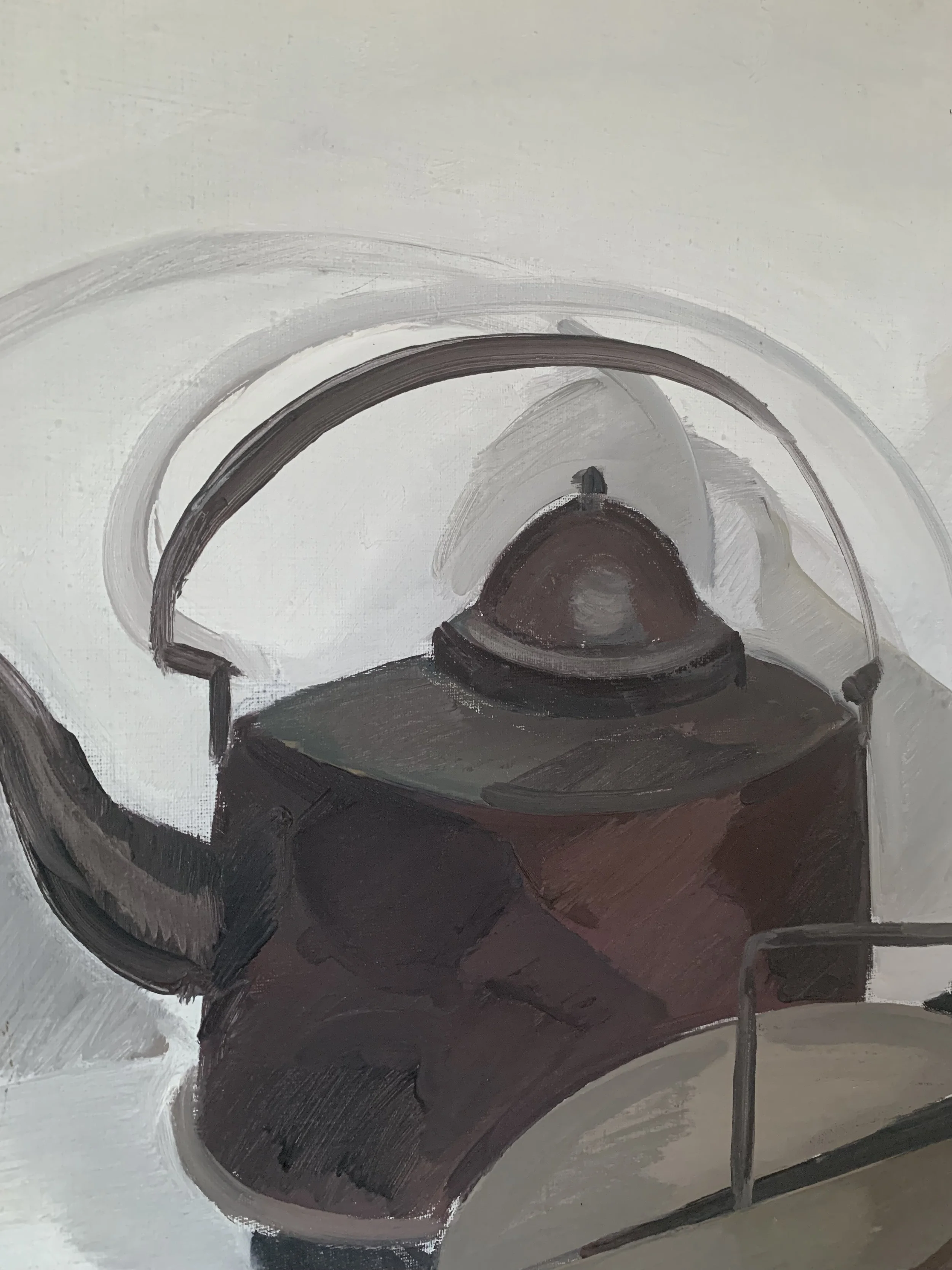 Detail of ‘Kitchen Still Life’ (ca. 1960s) by Allan Erwo showing the texture and brushwork of the oil painting.