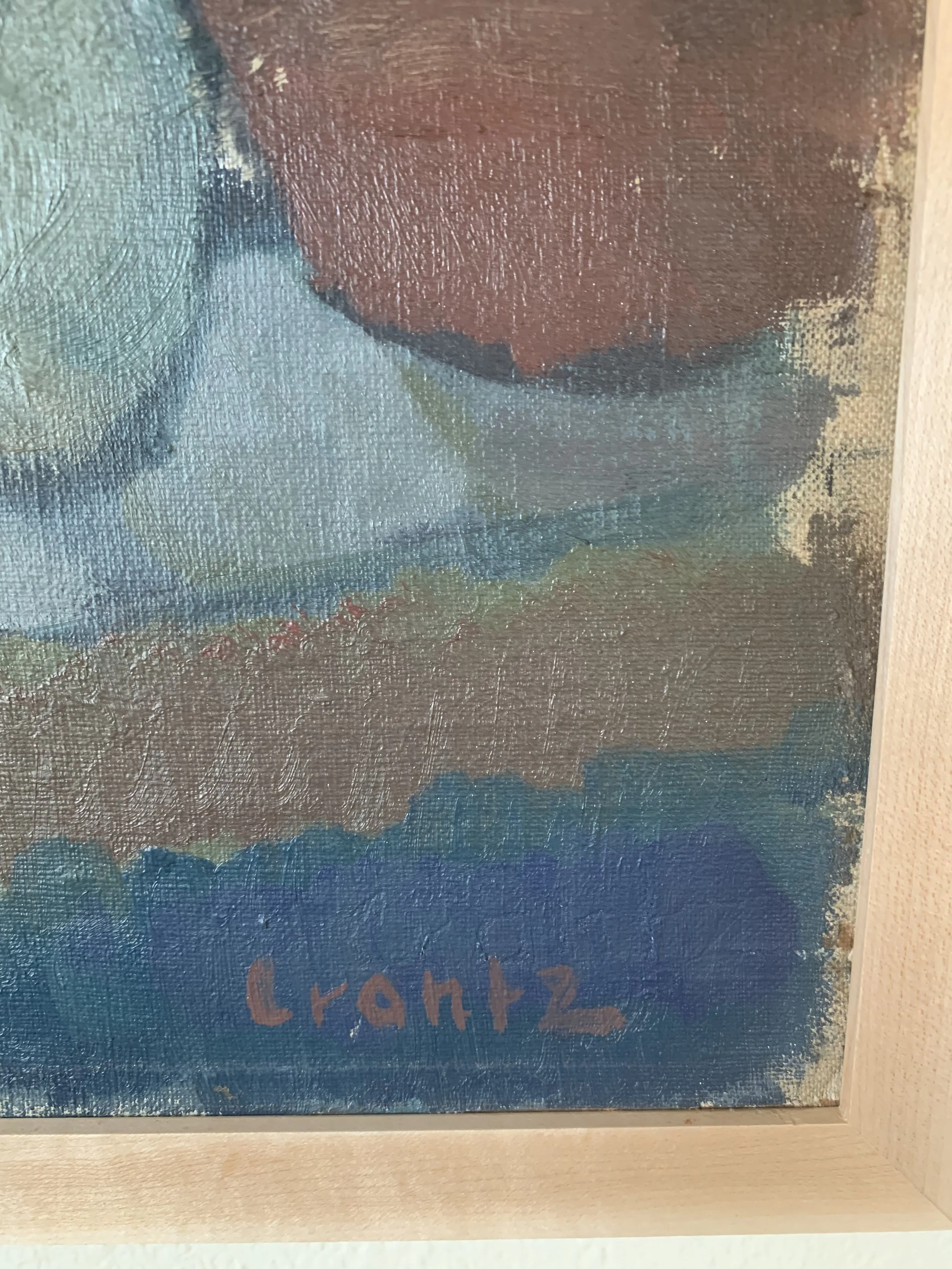 Detail of ‘Pottery Studio Still Life’ (ca. 1950s) by Bengt Crantz, showing the artist's signature.