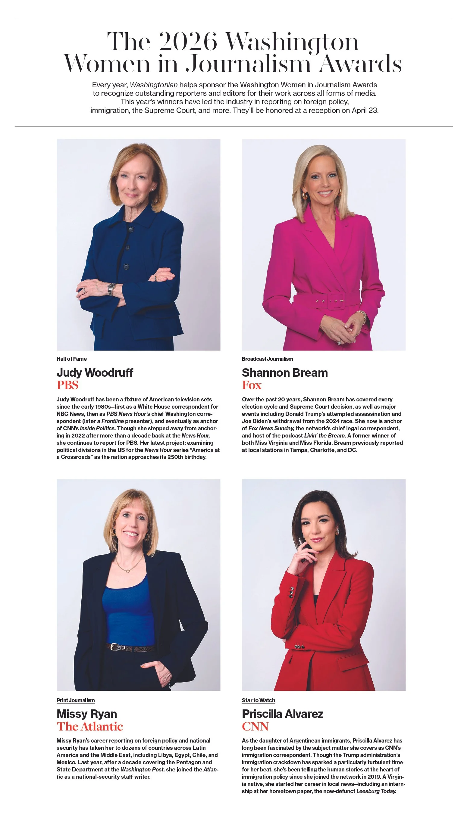 Washingtonian; 2026 Women in Journalism Awards