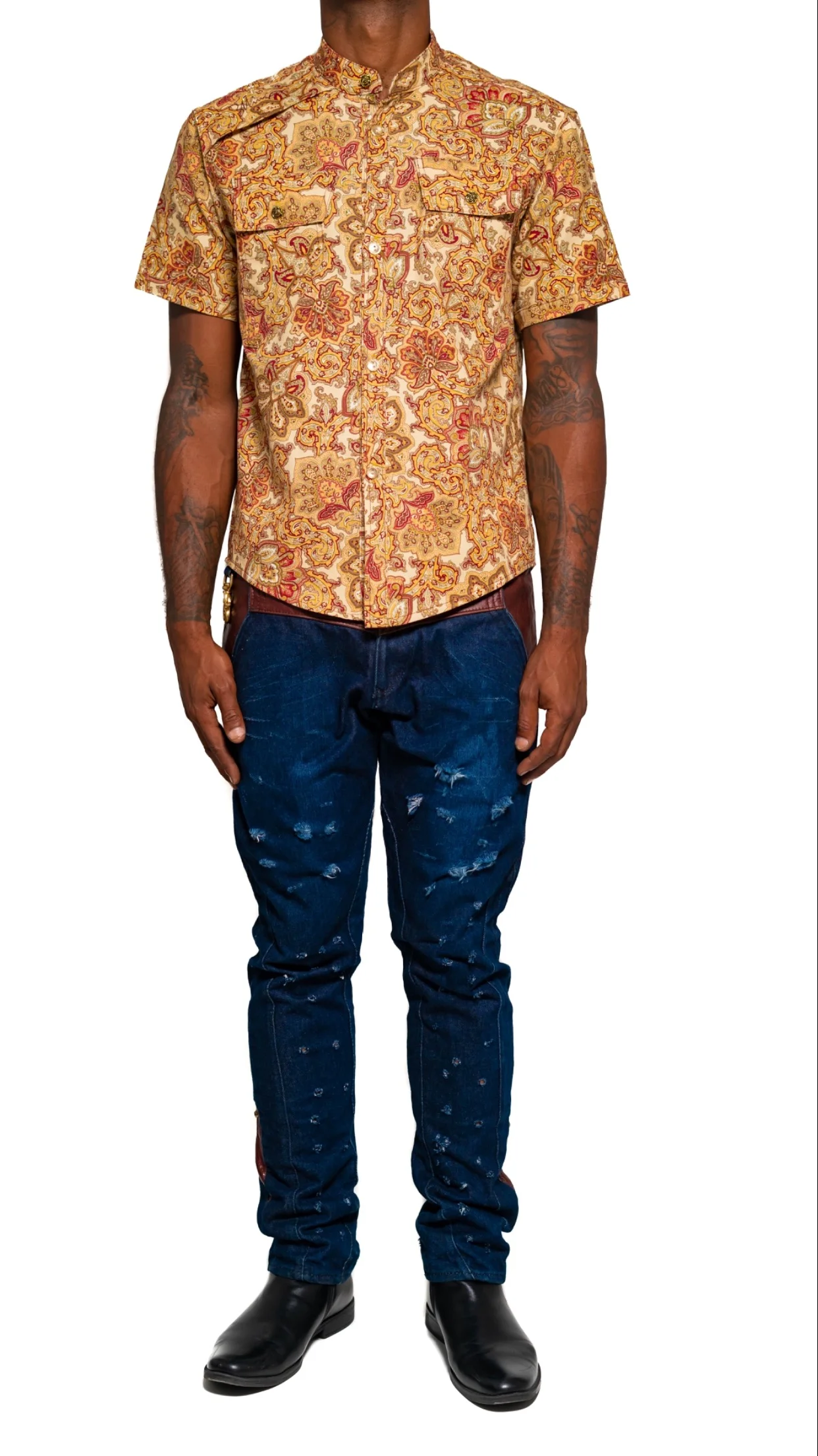 "LEATHER &amp; WOOD " Denim Jeans 