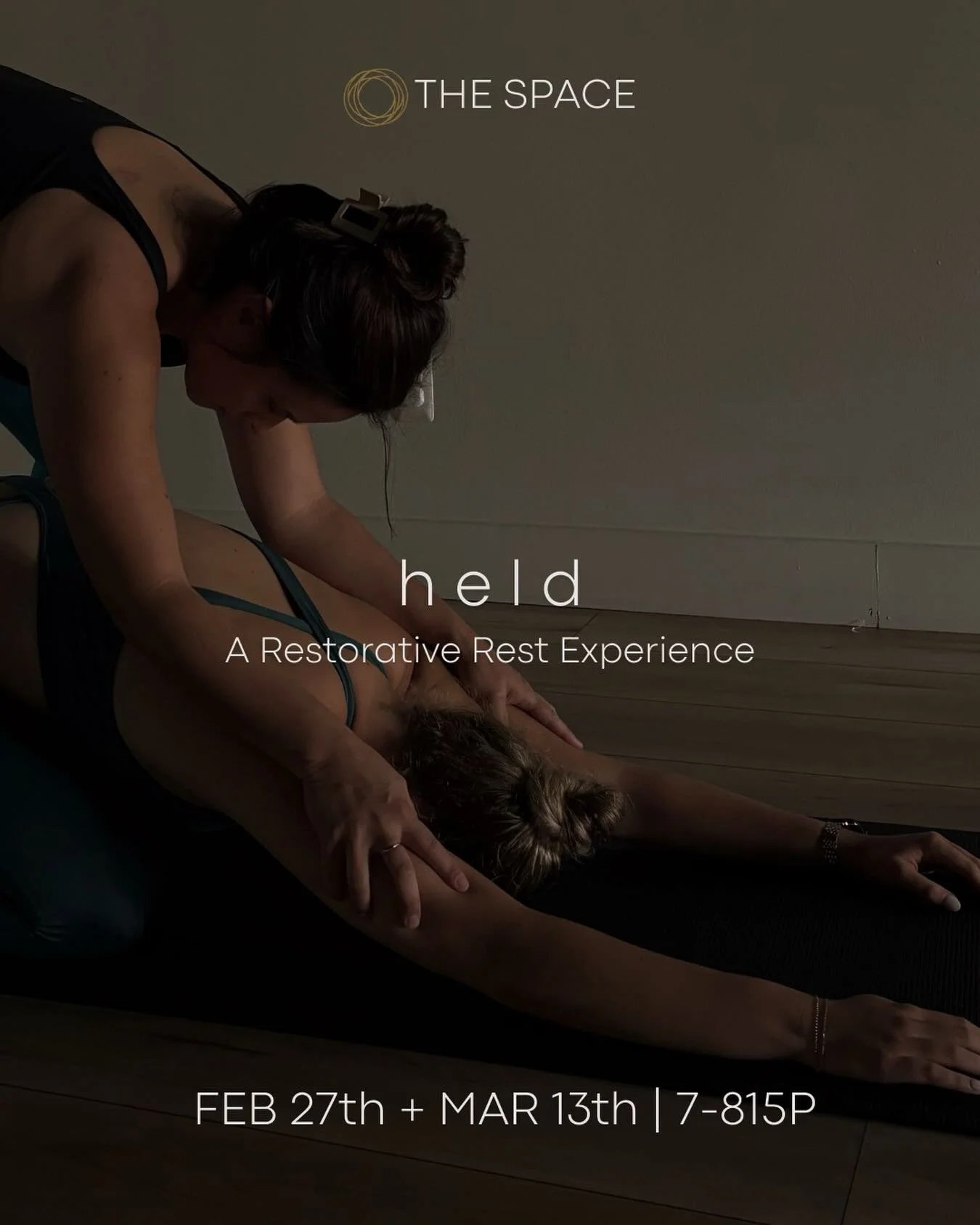 The response to this workshop was so overwhelming we have added a second date to our line up! These experiences are limited to 10 people, so get your spot before it&rsquo;s gone! 

Held is a 75-minute restorative experience centered on rest, support,