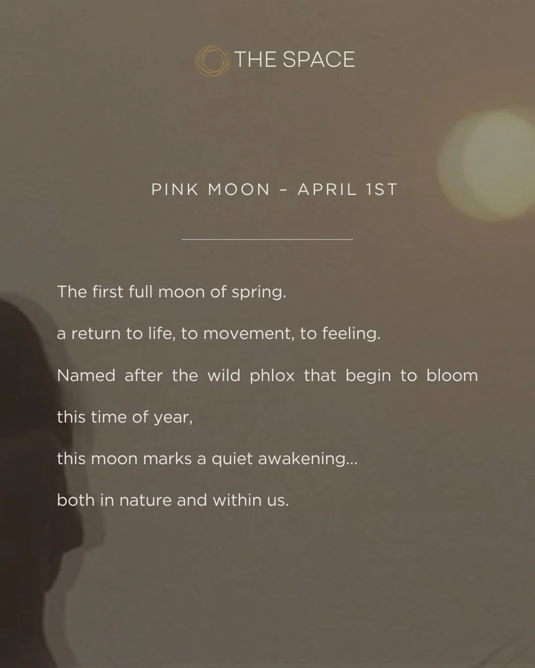 Take your time 🌿 you&rsquo;re emerging. 
Renewing. 
Beginning again 💝

Tomorrow&rsquo;s full moon known as the Pink Moon will peak at 10:12pm. Set your intentions today 💫