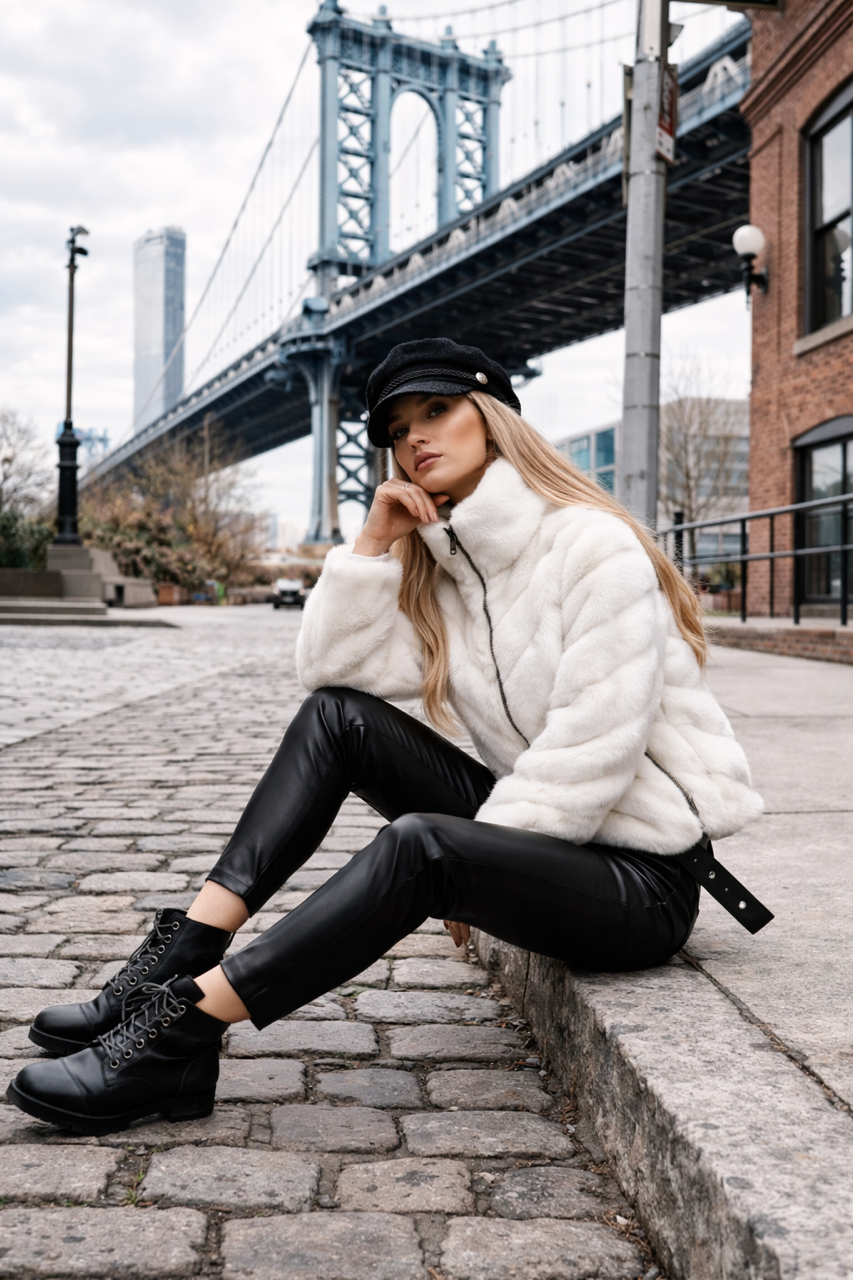 N. 1 - Mod. 7374 - Blouson in visone bianco