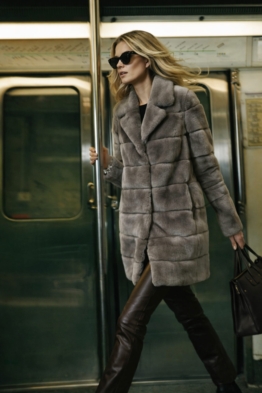 N. 7 - STOCCARDA - Cappottino in rex rabbit grey