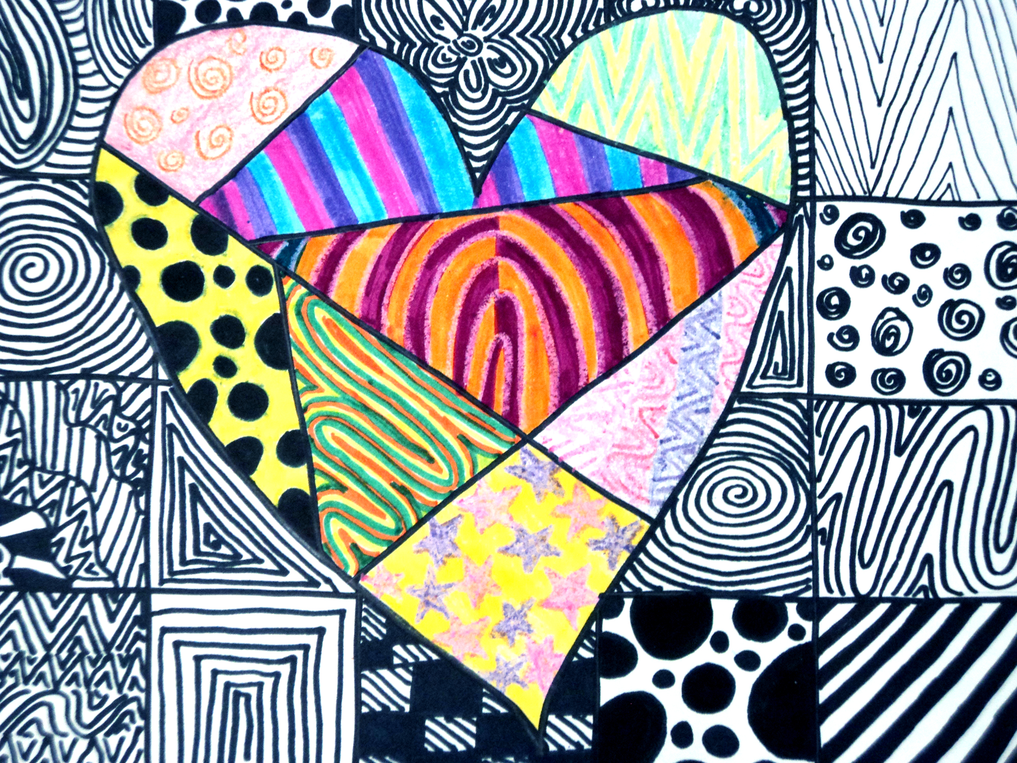 5th Grade Zentangle/Cubist Hearts