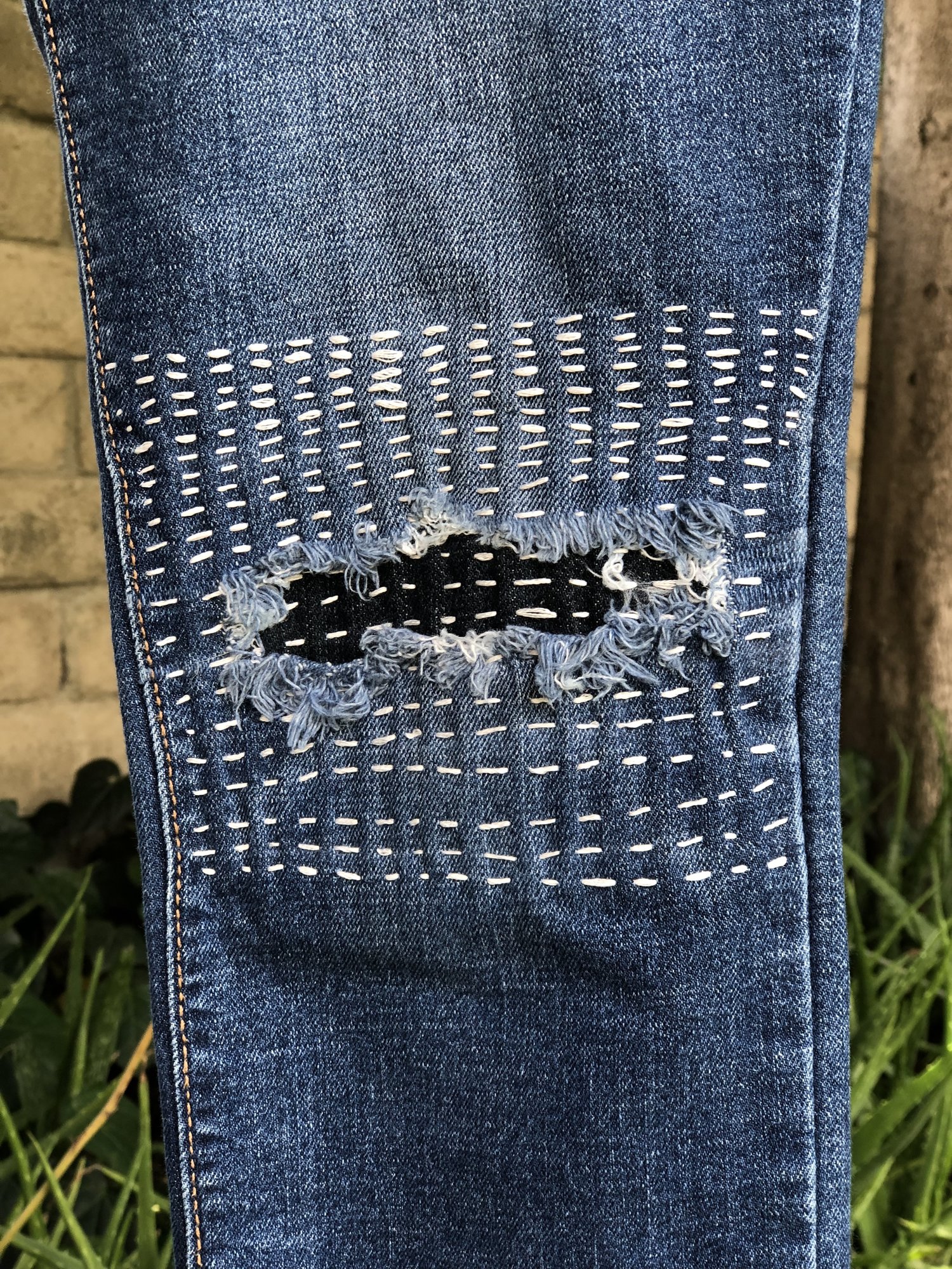 Boro stitched jeans fix up : r/Embroidery