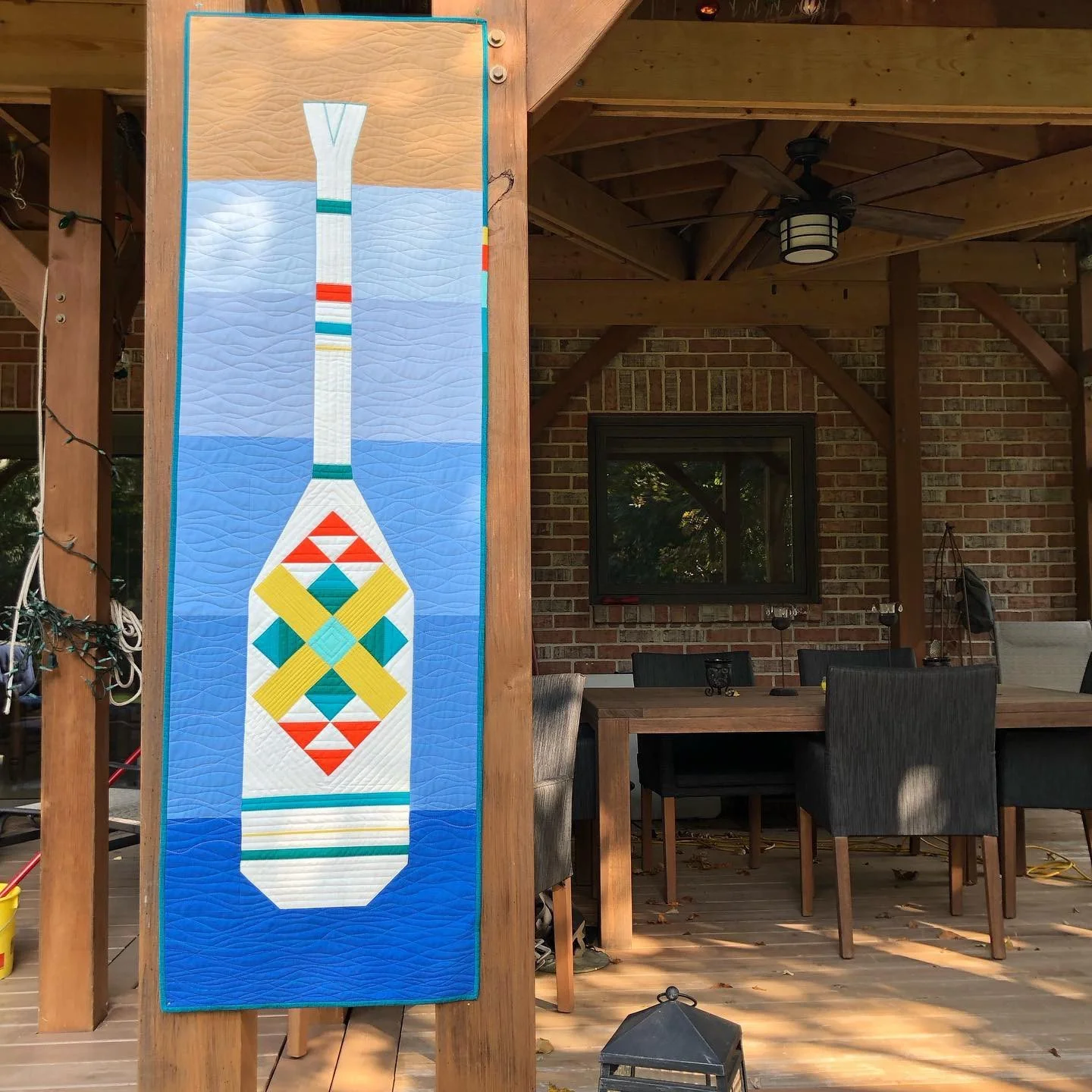 Janice (@pindropquilts) made this really unique paddle table runner as a wedding gift for an outdoorsy couple. What a stunning piece of art!⁠
⁠
~~⁠
⁠
Repost @pindropquilts⁠
⁠
Post Type: Carousel (Image 1 of 2)⁠
⁠
My daughter was a bridesmaid in a wed