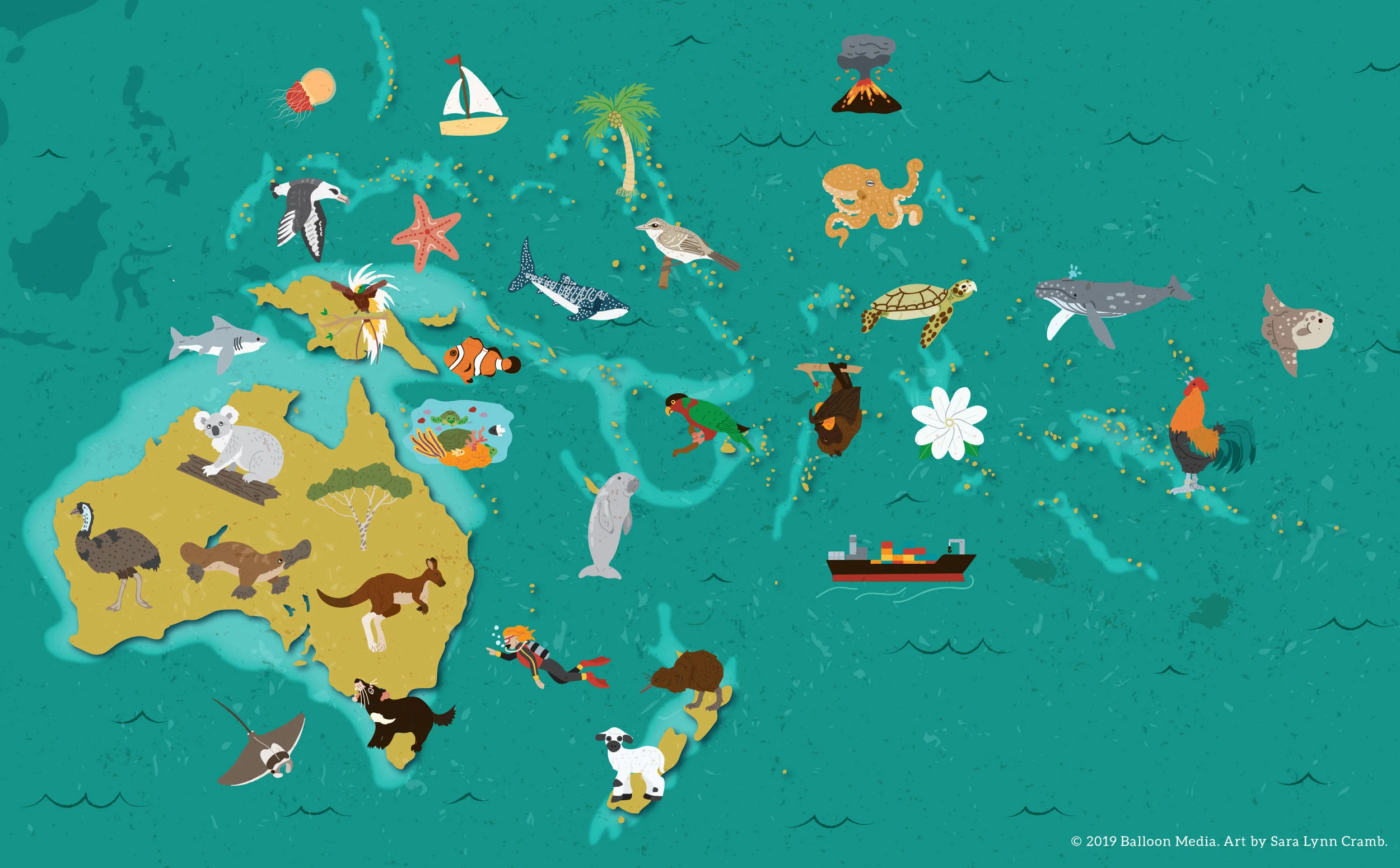 Animal map of Oceania