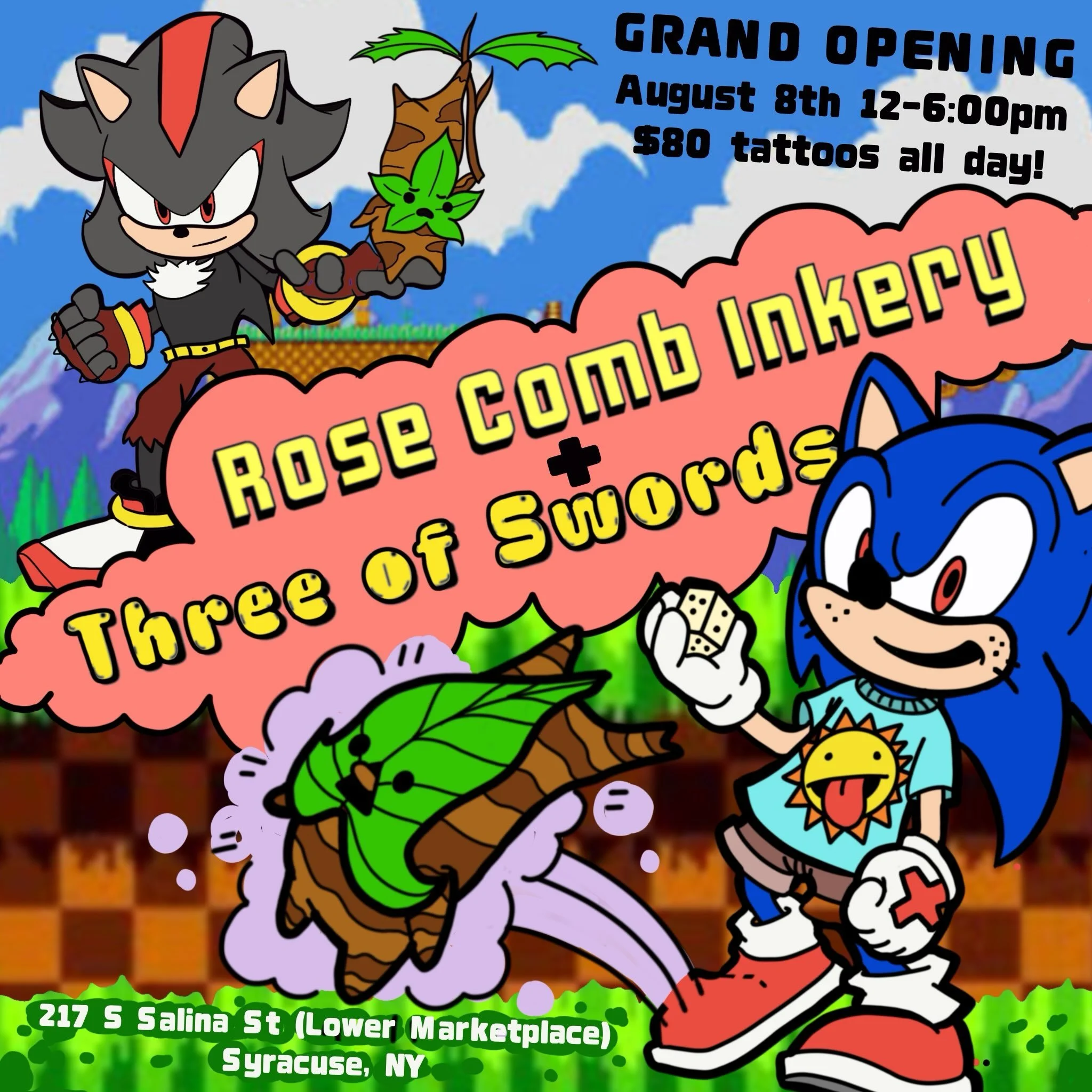Grand opening celebration with @threeofswordstattoo and @rosecomb_inkery featuring $80 tattoos all day by @b_crave___ @rosecomb_inkery @kawaiimoontattoos @jamiesantosart on August 8th 12-6:00pm.
We&rsquo;ll start the week by dropping our flash the mo