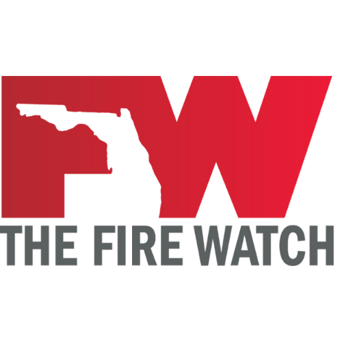 Logo of 'The Fire Watch' with a large red 'W' and gray text below.