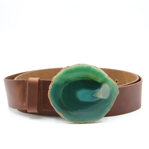 Natural Agate Brown Leather Belt - Large — MAXCILA display picture 3