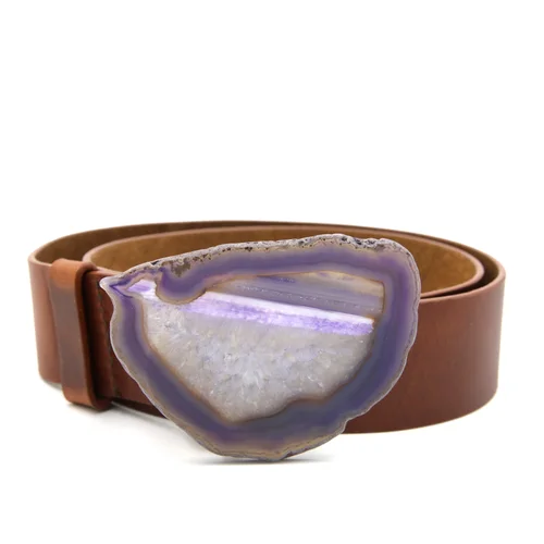 Natural Geode Agate Leather Belt Vintage Natural Brown Agate Belt Buckle on Black Leather  main image 3