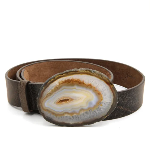Natural Agate Brown Leather Belt - Large — MAXCILA display picture 1
