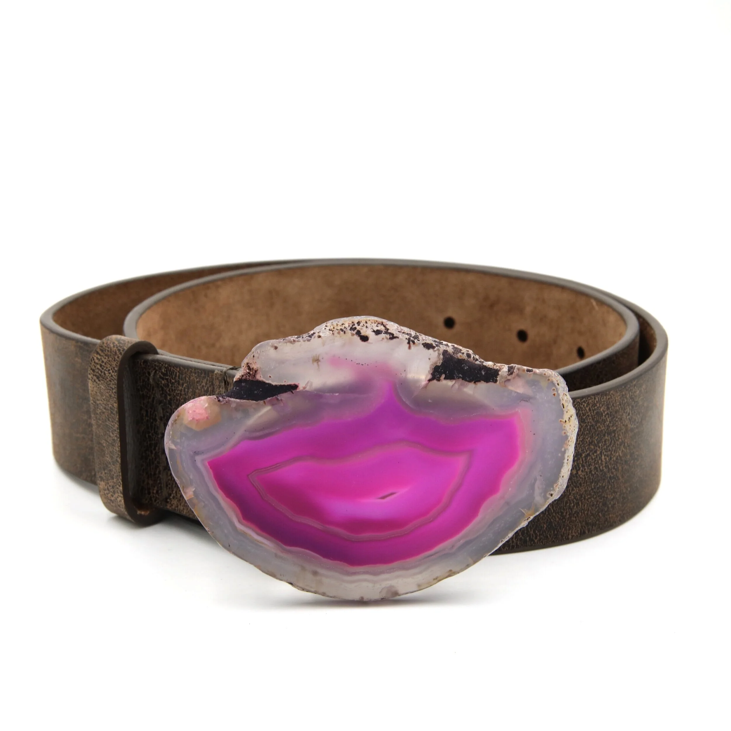 MAXCILA The Gema Belt Grey and Blue Agate Brown Leather Belt - Small — MAXCILA main image 3