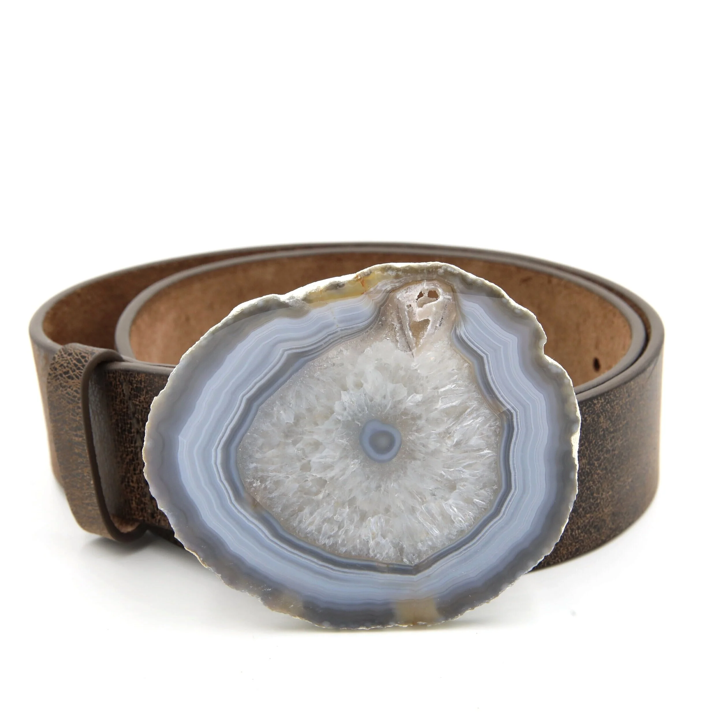 Grey and Blue Agate Brown Leather Belt - Small — MAXCILA