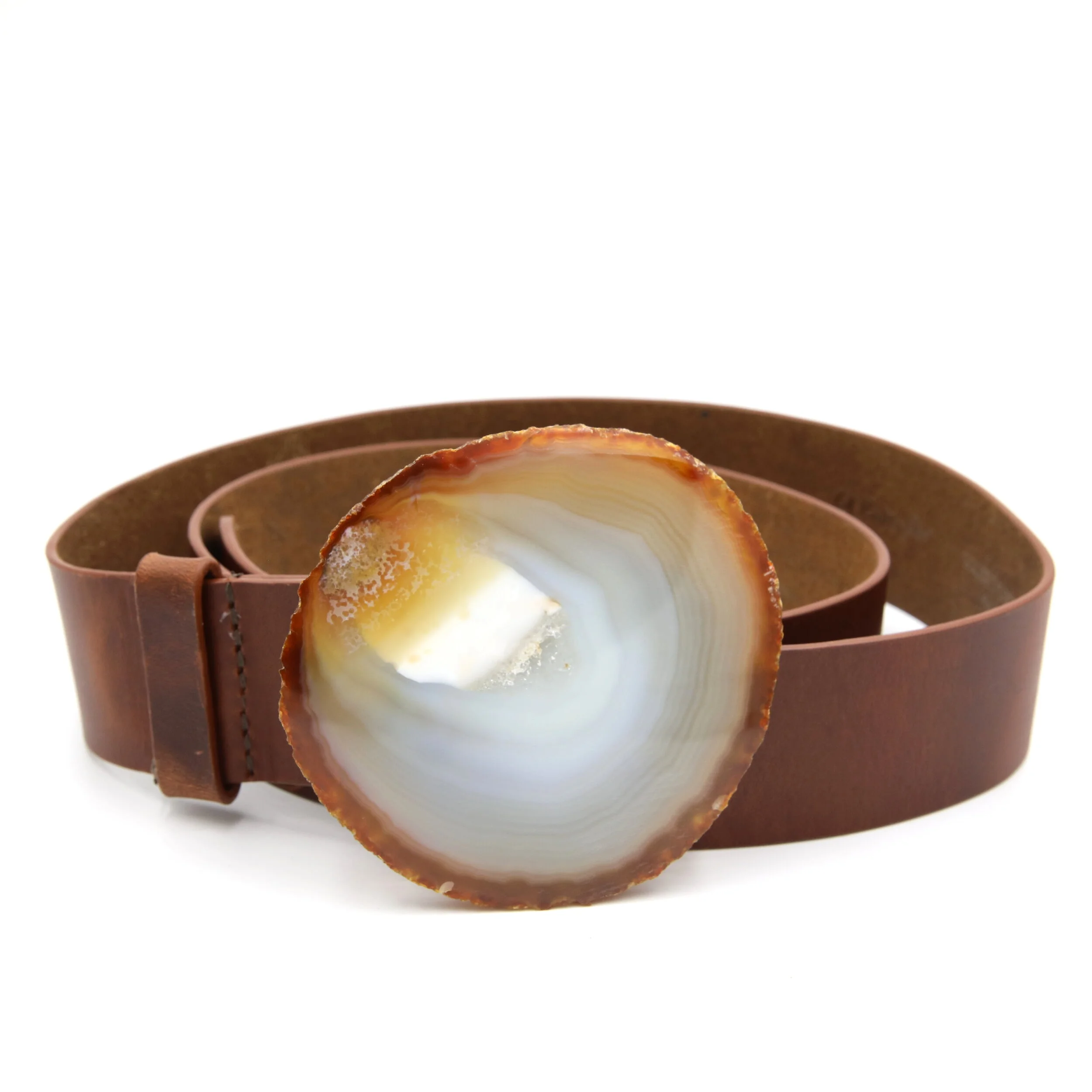 Natural Agate Whiskey Leather Belt - Medium