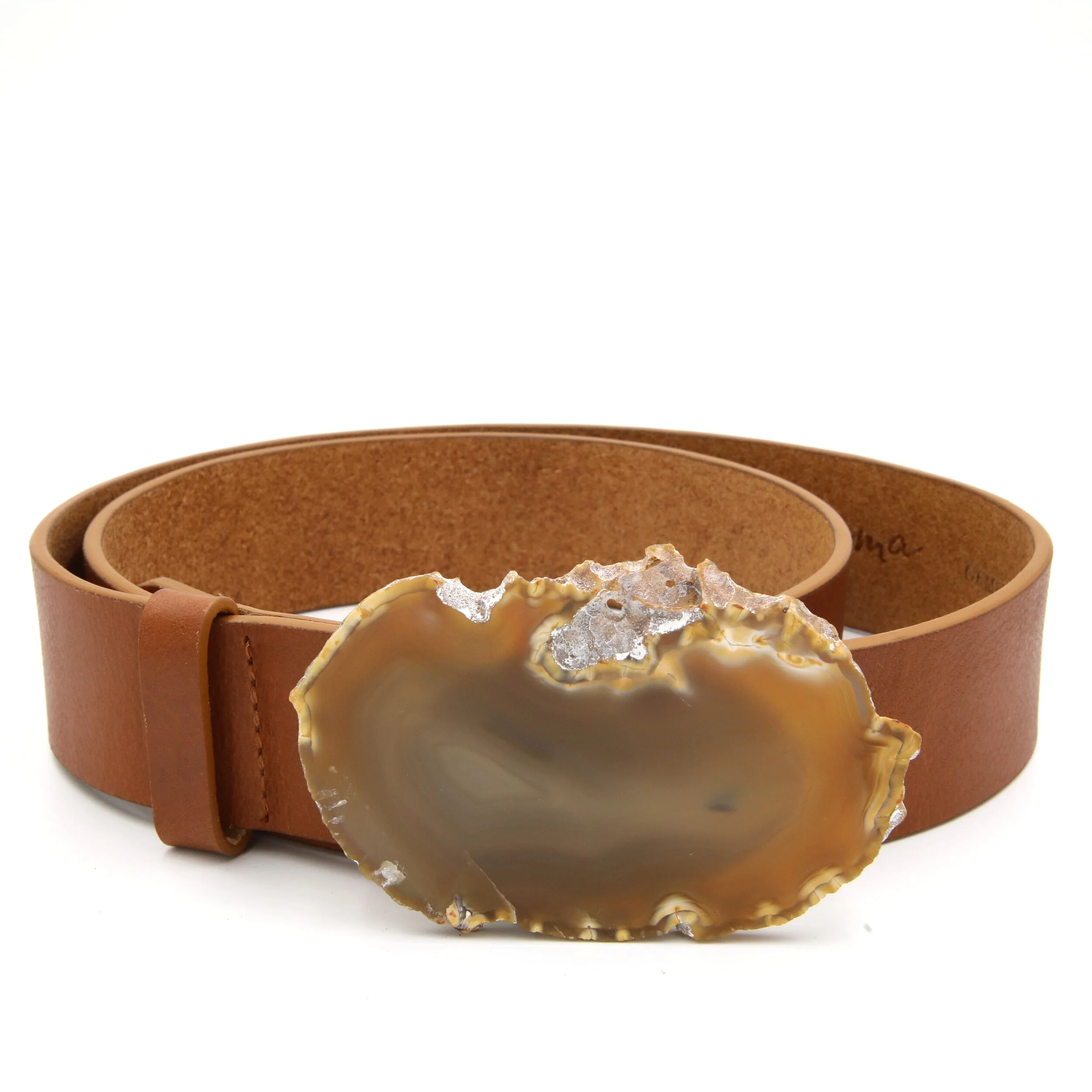 Natural Agate Cognac Leather Belt - Medium
