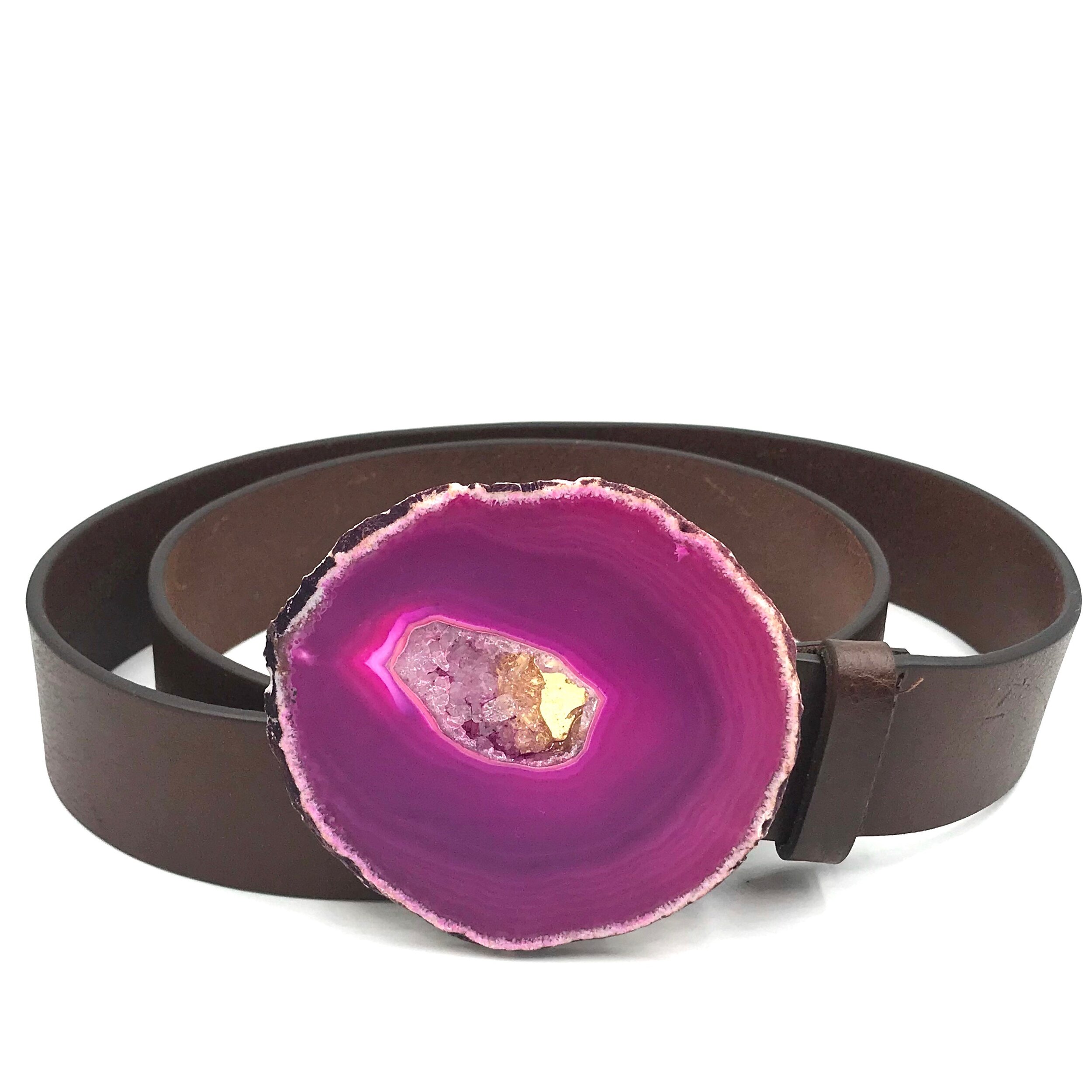 Pink Agate Chocolate Leather Belt - Large