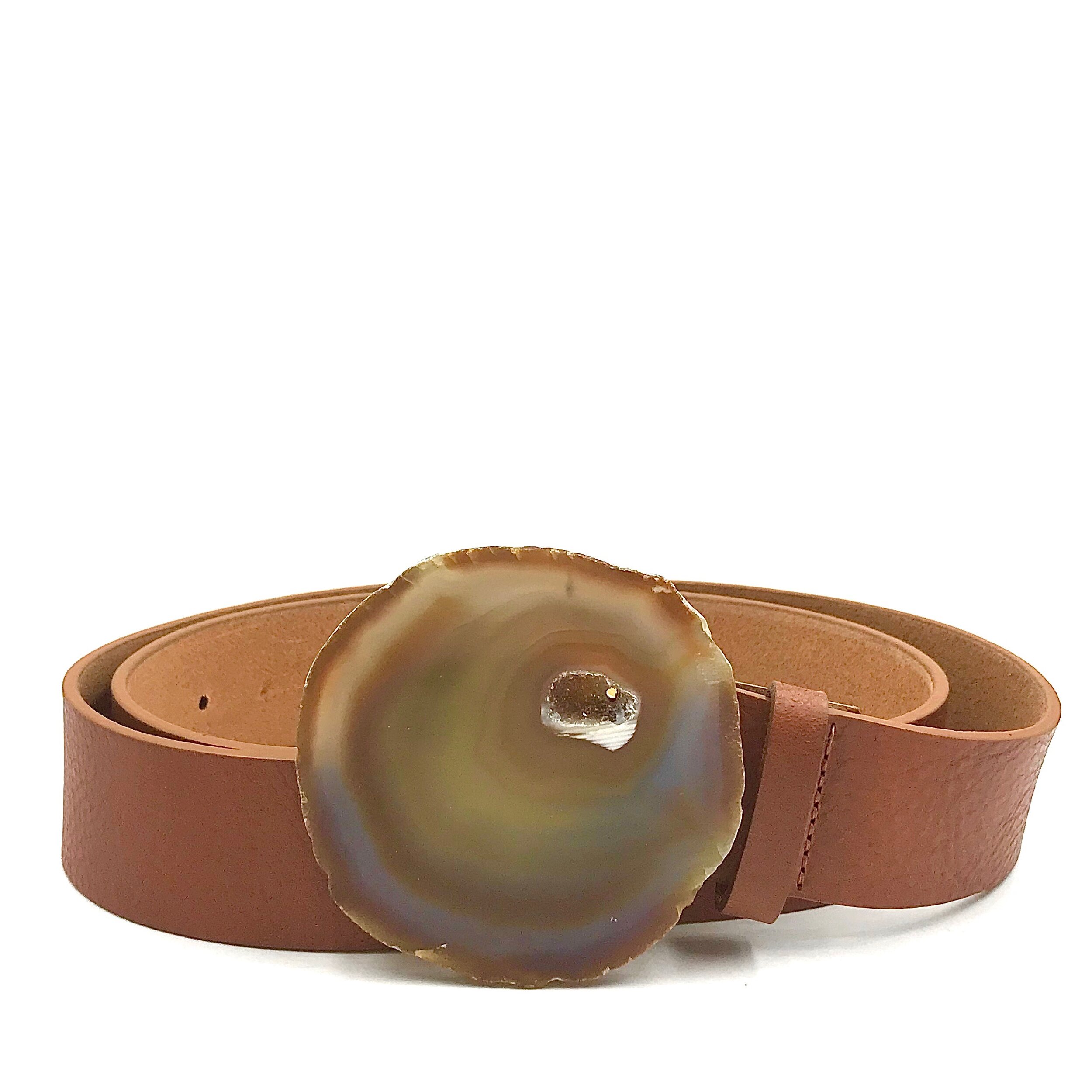 Natural Agate Cognac Leather Belt - Large