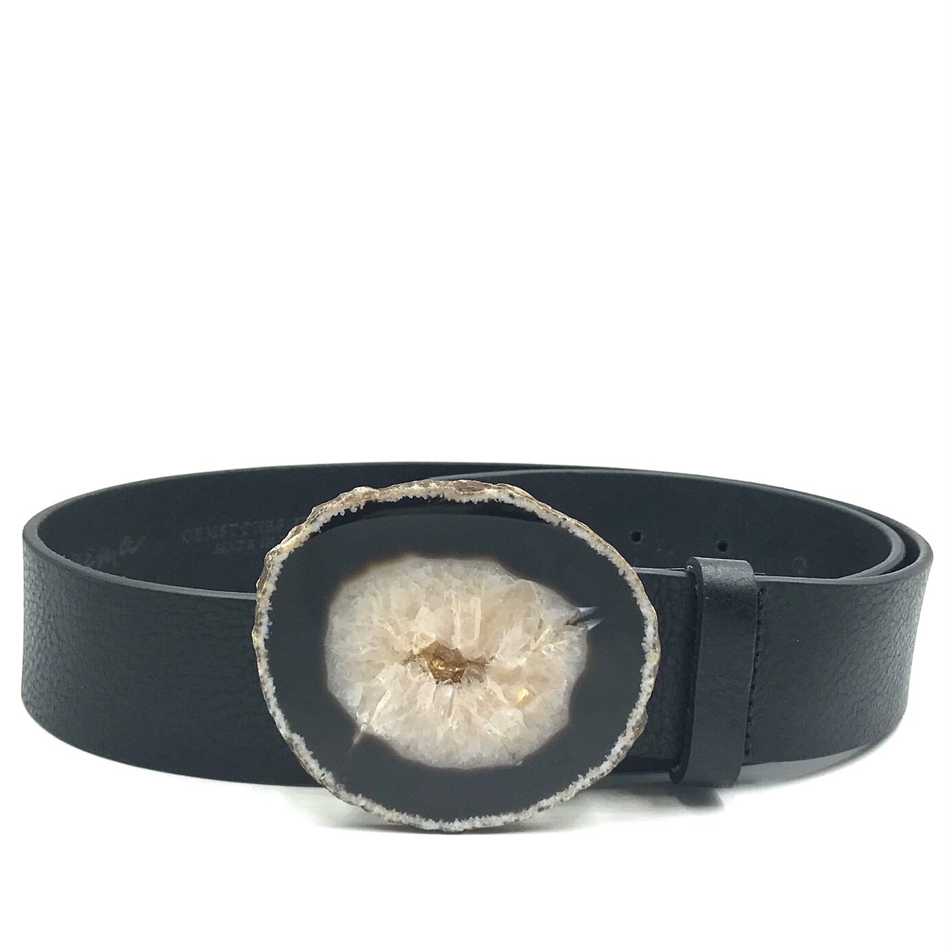 Black Agate Black Leather Belt - Small