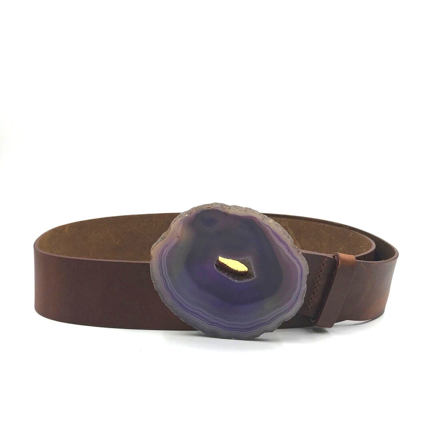 Purple Agate Chocolate Leather Belt - Extra Small — MAXCILA display picture 2
