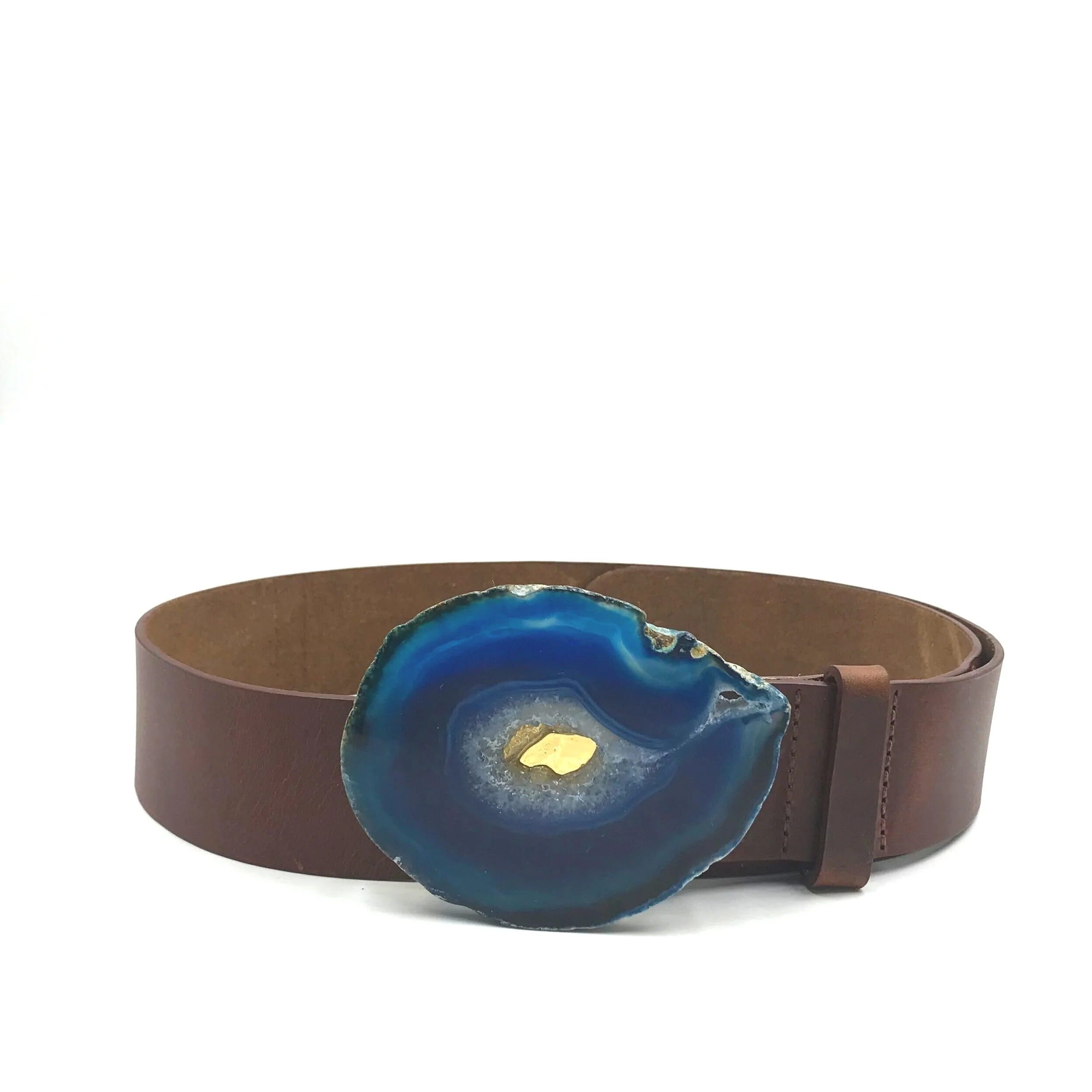 Blue Agate Chocolate Leather Belt - Extra Small — MAXCILA display picture 1