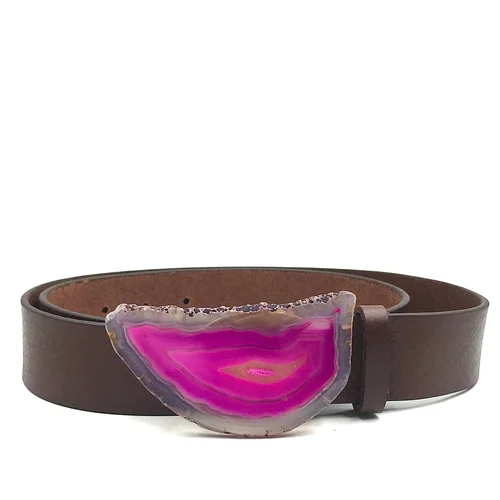 Natural Agate White Leather Belt - Large — MAXCILA display picture 1